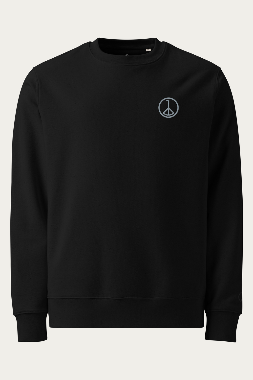 Organic Cotton Sweatshirt, Black by Andre Blunt, shown on a Cloud White ground