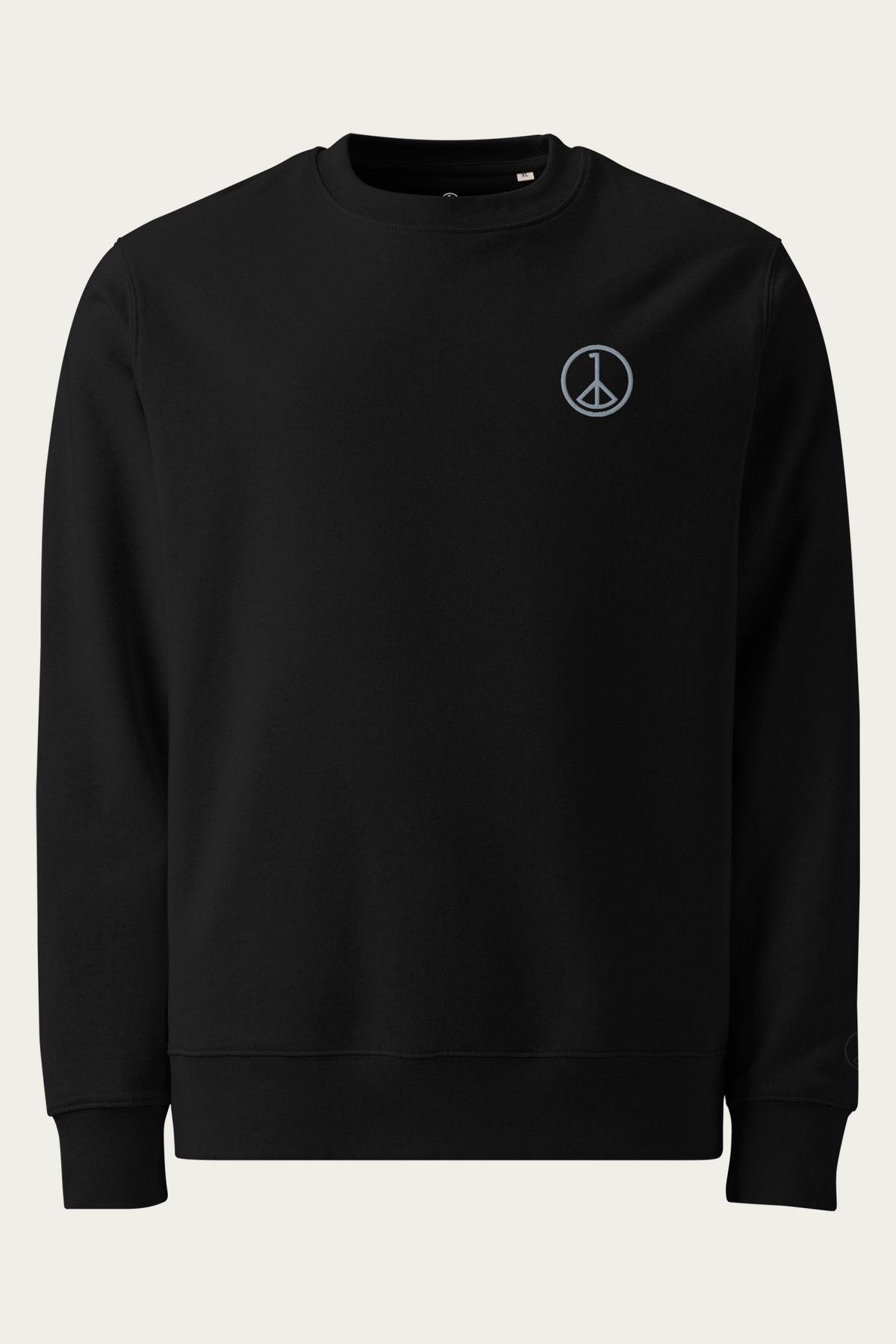 Organic Cotton Sweatshirt, Black by Andre Blunt, shown on a Cloud White ground