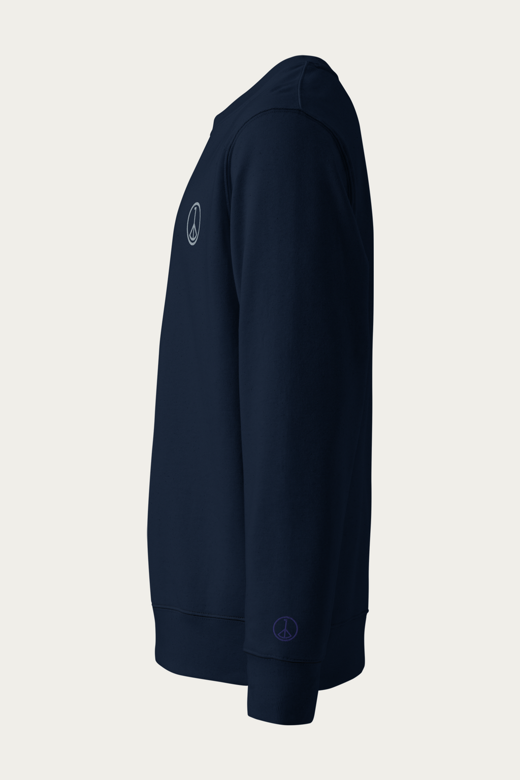 Organic Cotton Sweatshirt, Navy by Andre Blunt, from the left, on a Cloud White ground
