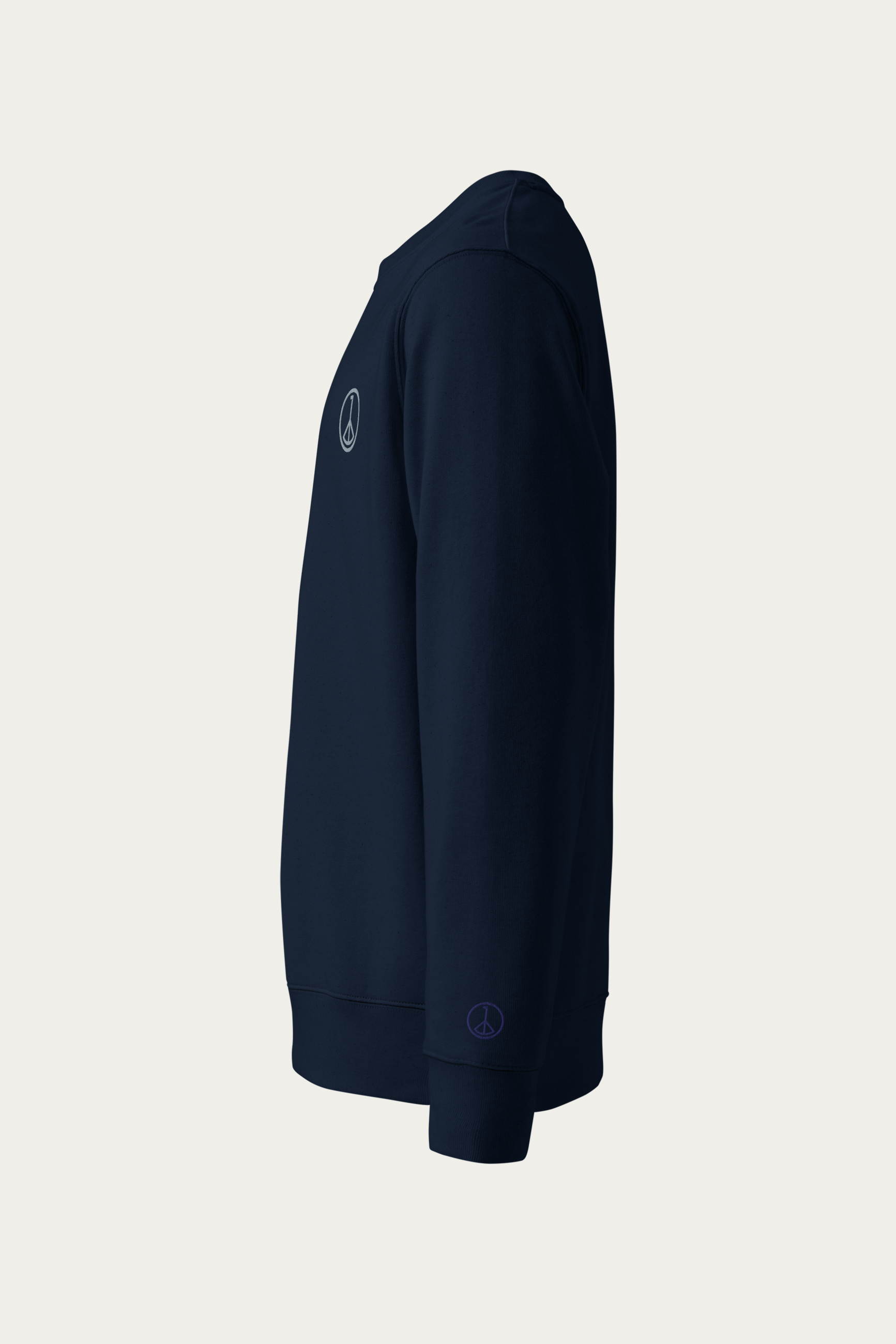 Organic Cotton Sweatshirt, Navy by Andre Blunt, from the left, on a Cloud White ground