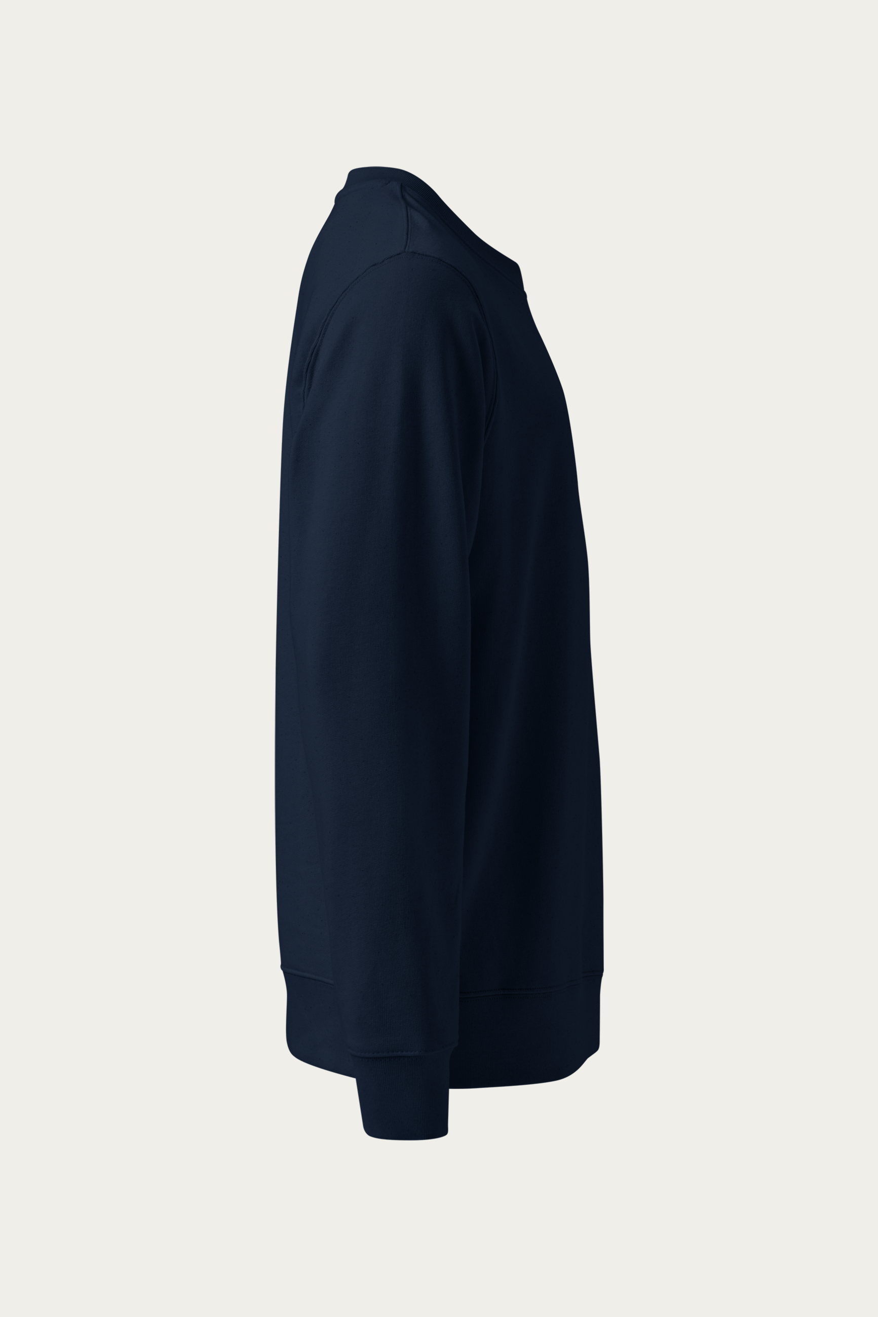 Organic Cotton Sweatshirt, Navy by Andre Blunt, from the right, on a Cloud White ground