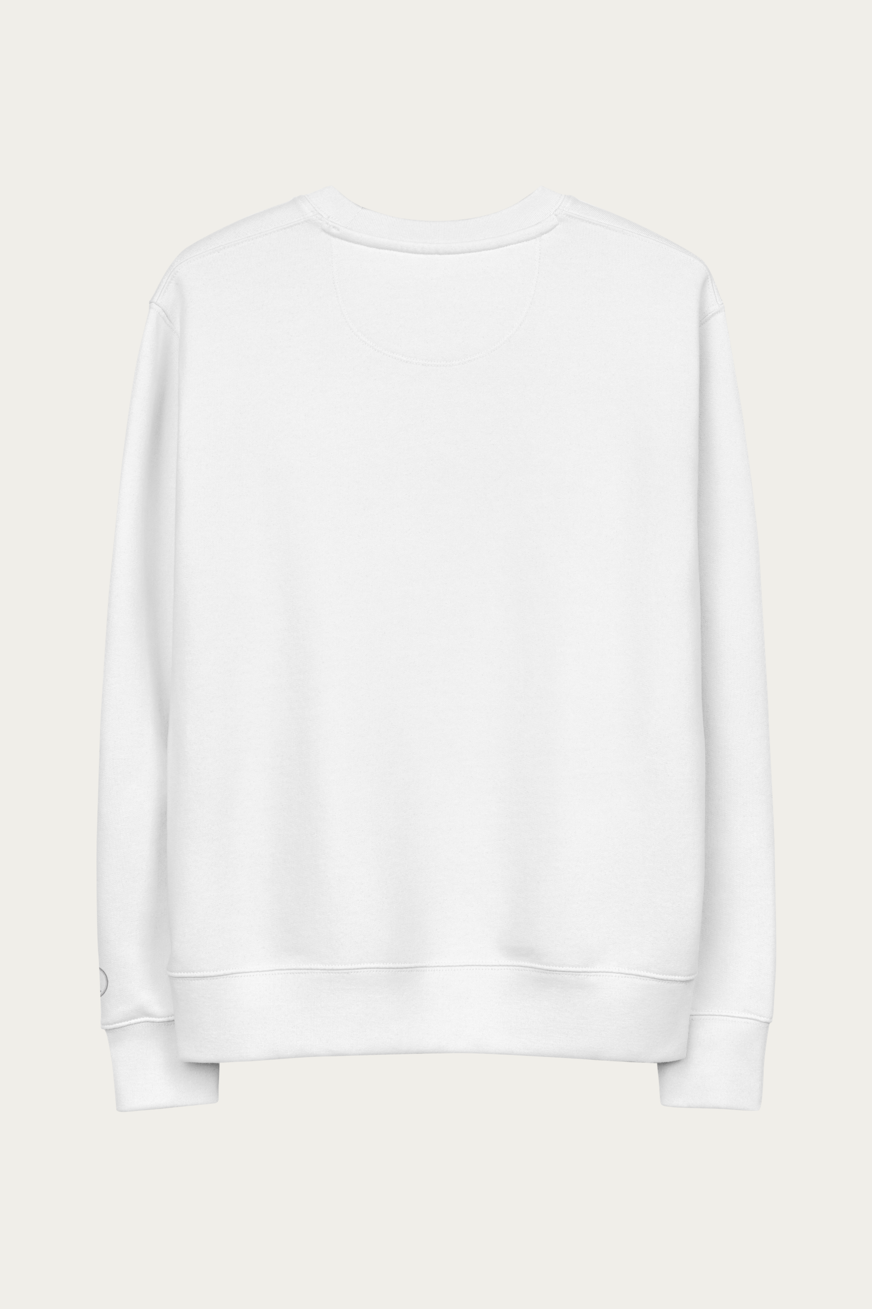 Organic Cotton Sweatshirt, White by Andre Blunt, from the back, on a Cloud White ground