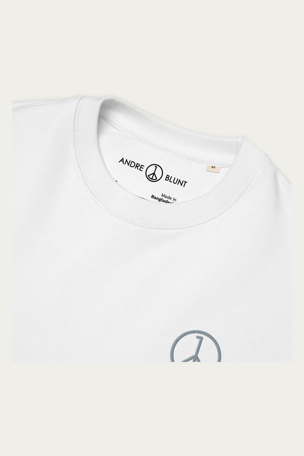 Organic Cotton Sweatshirt, White by Andre Blunt, detail, on a Cloud White ground