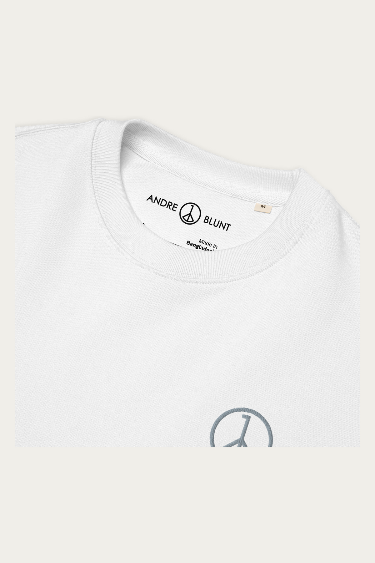 Organic Cotton Sweatshirt, White by Andre Blunt, detail, on a Cloud White ground