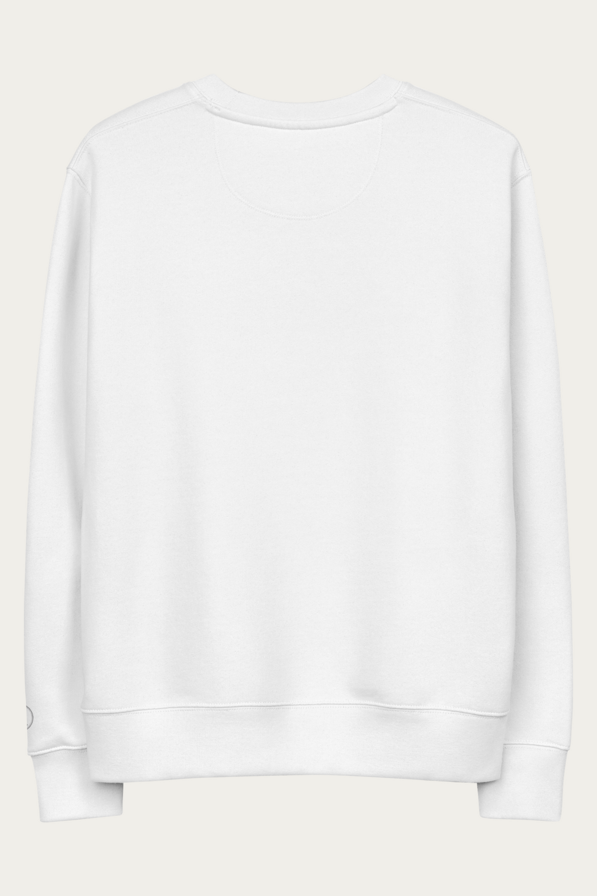 Organic Cotton Sweatshirt, White by Andre Blunt, from the back, on a Cloud White ground