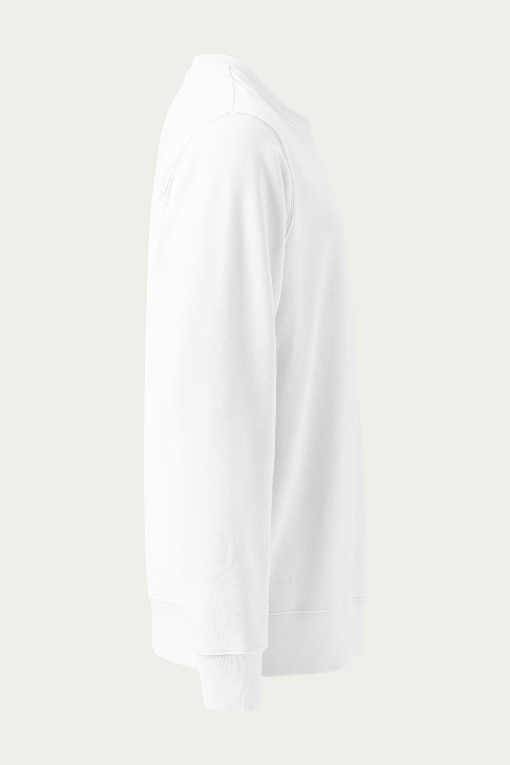 Organic Cotton Sweatshirt, White by Andre Blunt, from the right, on a Cloud White ground