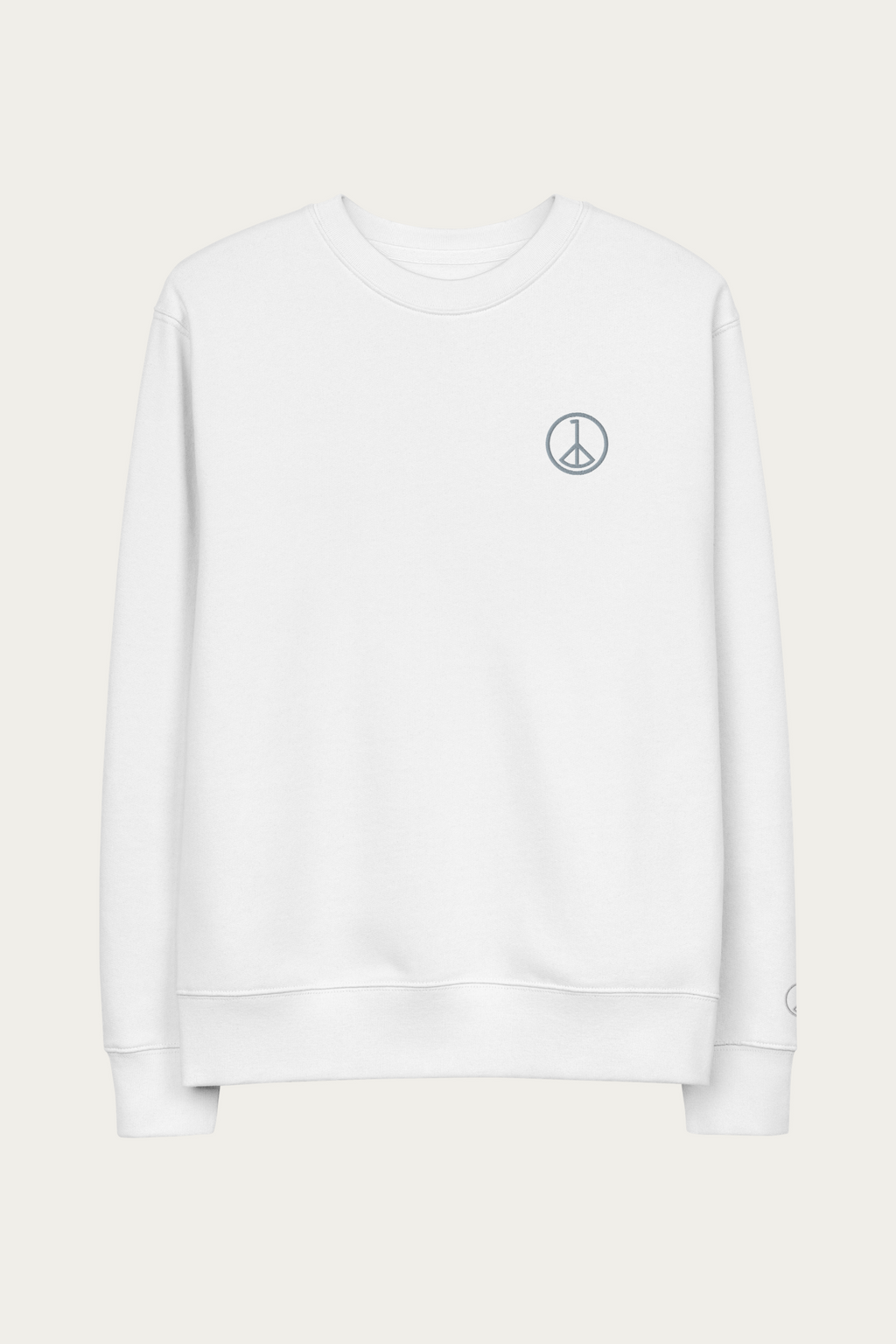 Organic Cotton Sweatshirt, White by Andre Blunt, shown on a Cloud White ground
