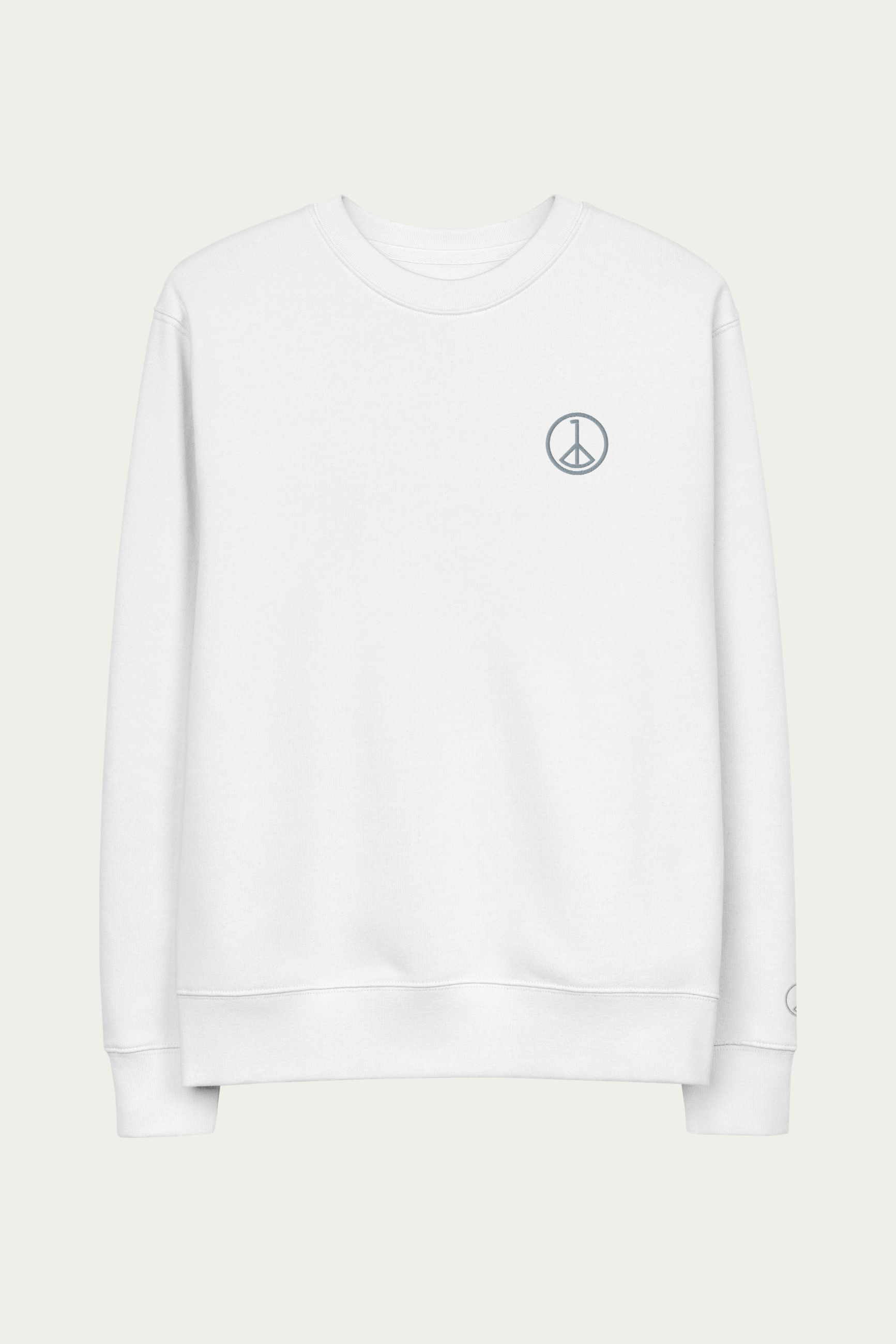 Organic Cotton Sweatshirt, White by Andre Blunt, shown on a Cloud White ground