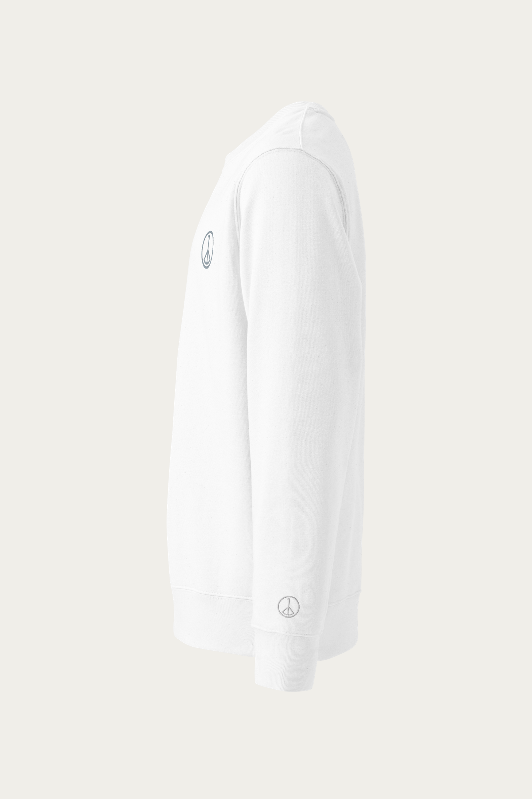 Organic Cotton Sweatshirt, White by Andre Blunt, from the left, on a Cloud White ground