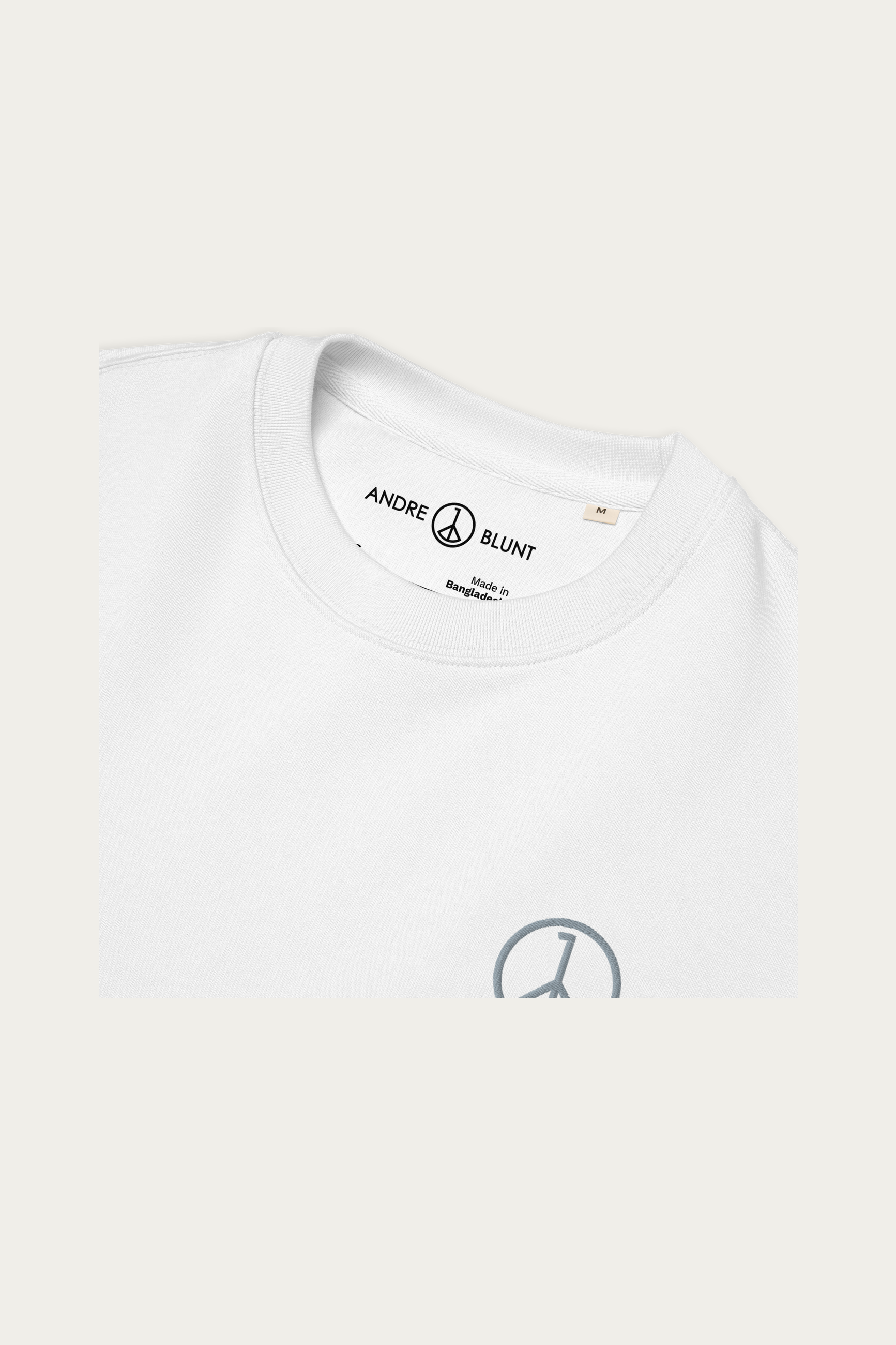 Organic Cotton Sweatshirt, White by Andre Blunt, detail, on a Cloud White ground