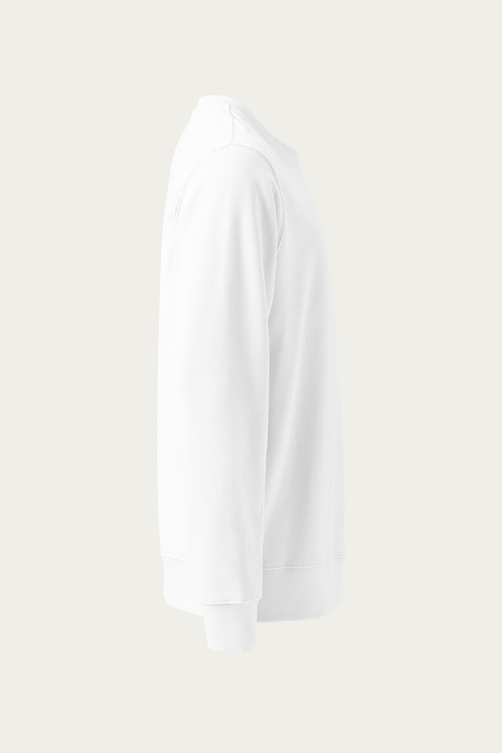 Organic Cotton Sweatshirt, White by Andre Blunt, from the right, on a Cloud White ground