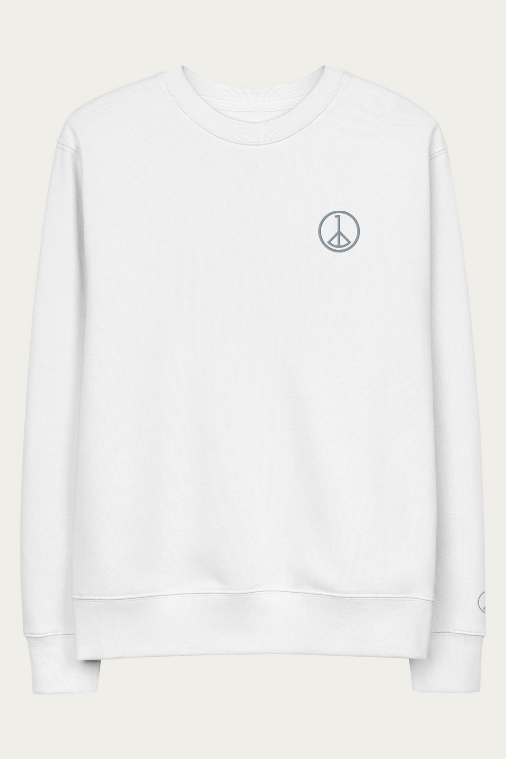 Organic Cotton Sweatshirt, White by Andre Blunt, shown on a Cloud White ground