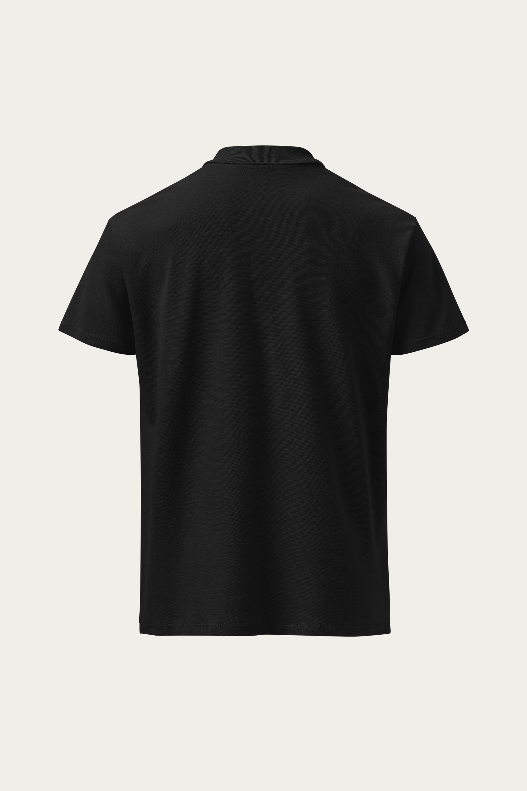 Piqué Polo, Black by Andre Blunt, back, on a Cloud White ground