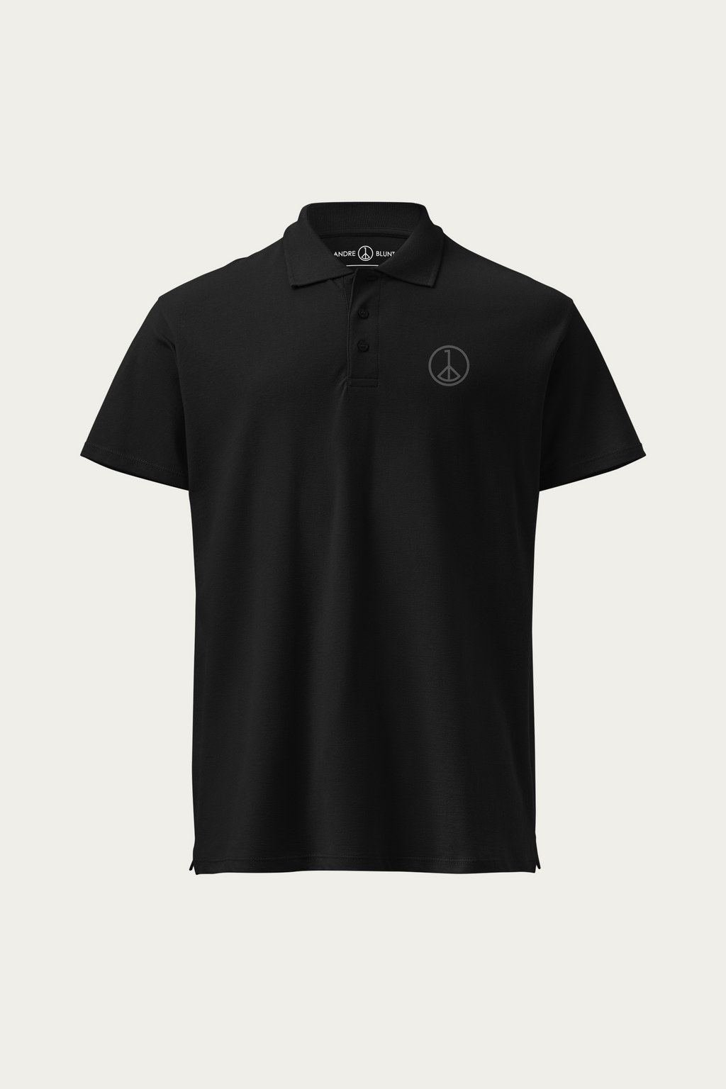Piqué Polo, Black by Andre Blunt, front, on a Cloud White ground