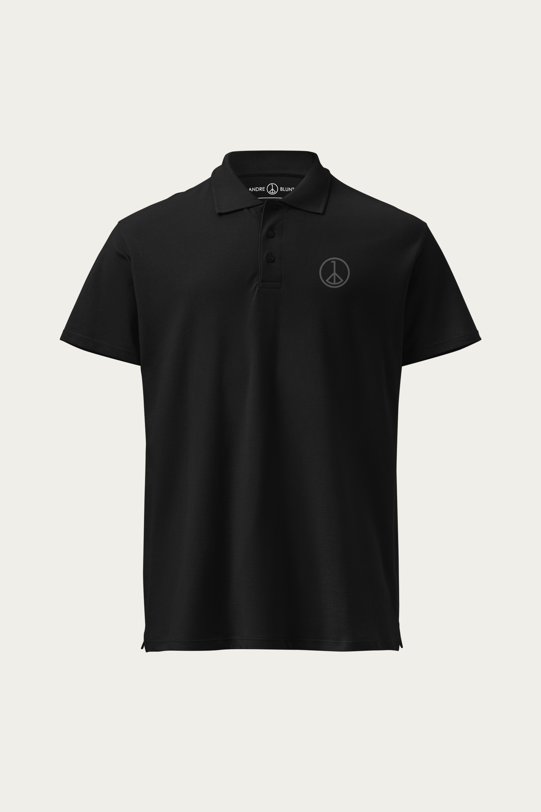 Piqué Polo, Black by Andre Blunt, front, on a Cloud White ground