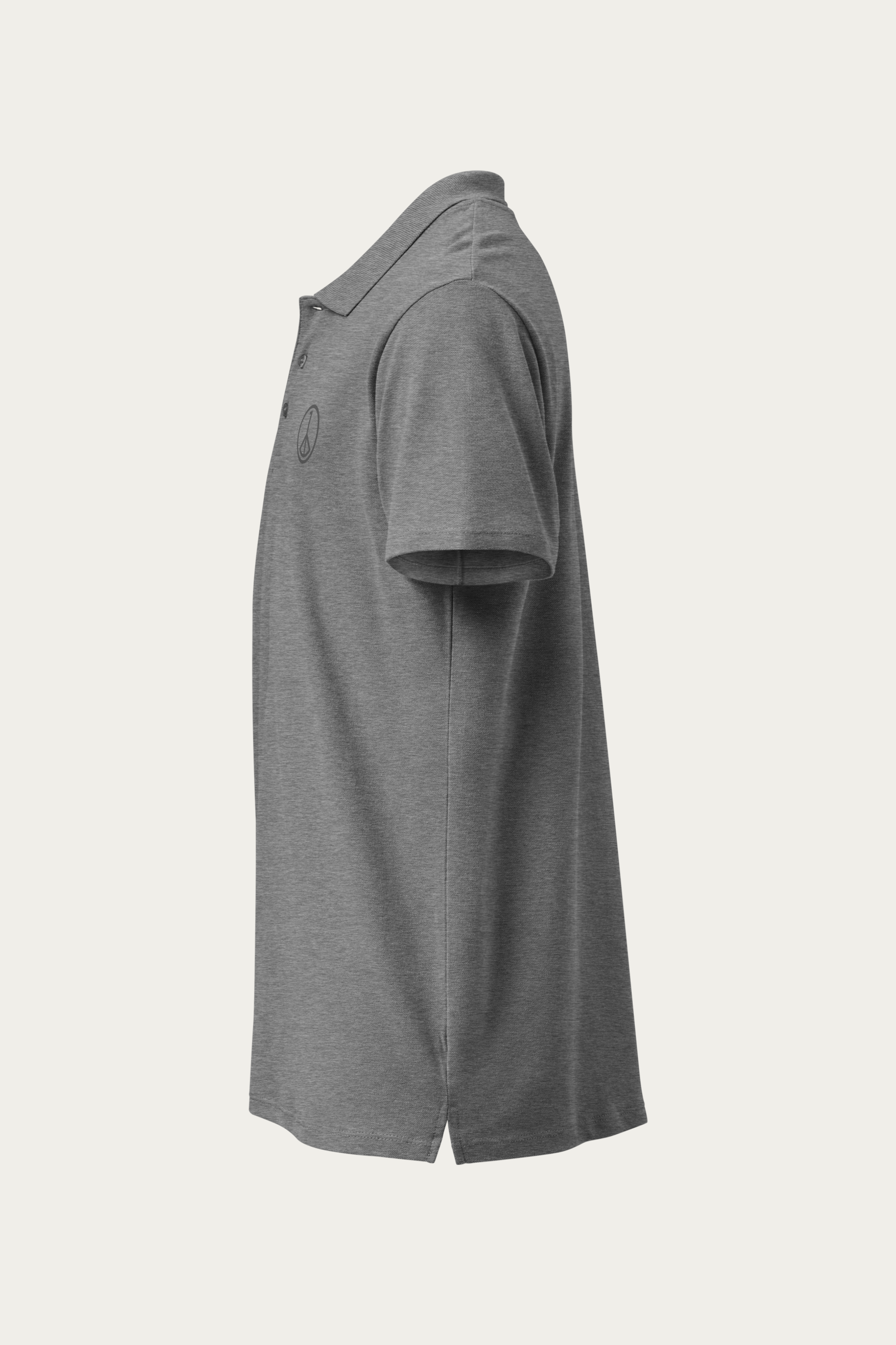 Piqué Polo, Grey by Andre Blunt, left, on a Cloud White ground