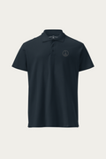 Piqué Polo, Navy by Andre Blunt, front, on a Cloud White ground