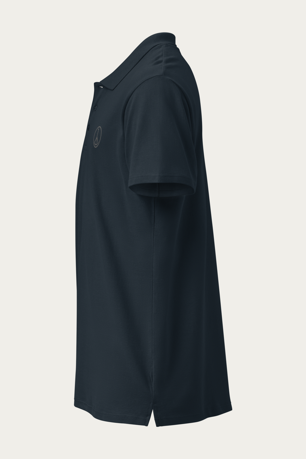 Piqué Polo, Navy by Andre Blunt, left, on a Cloud White ground