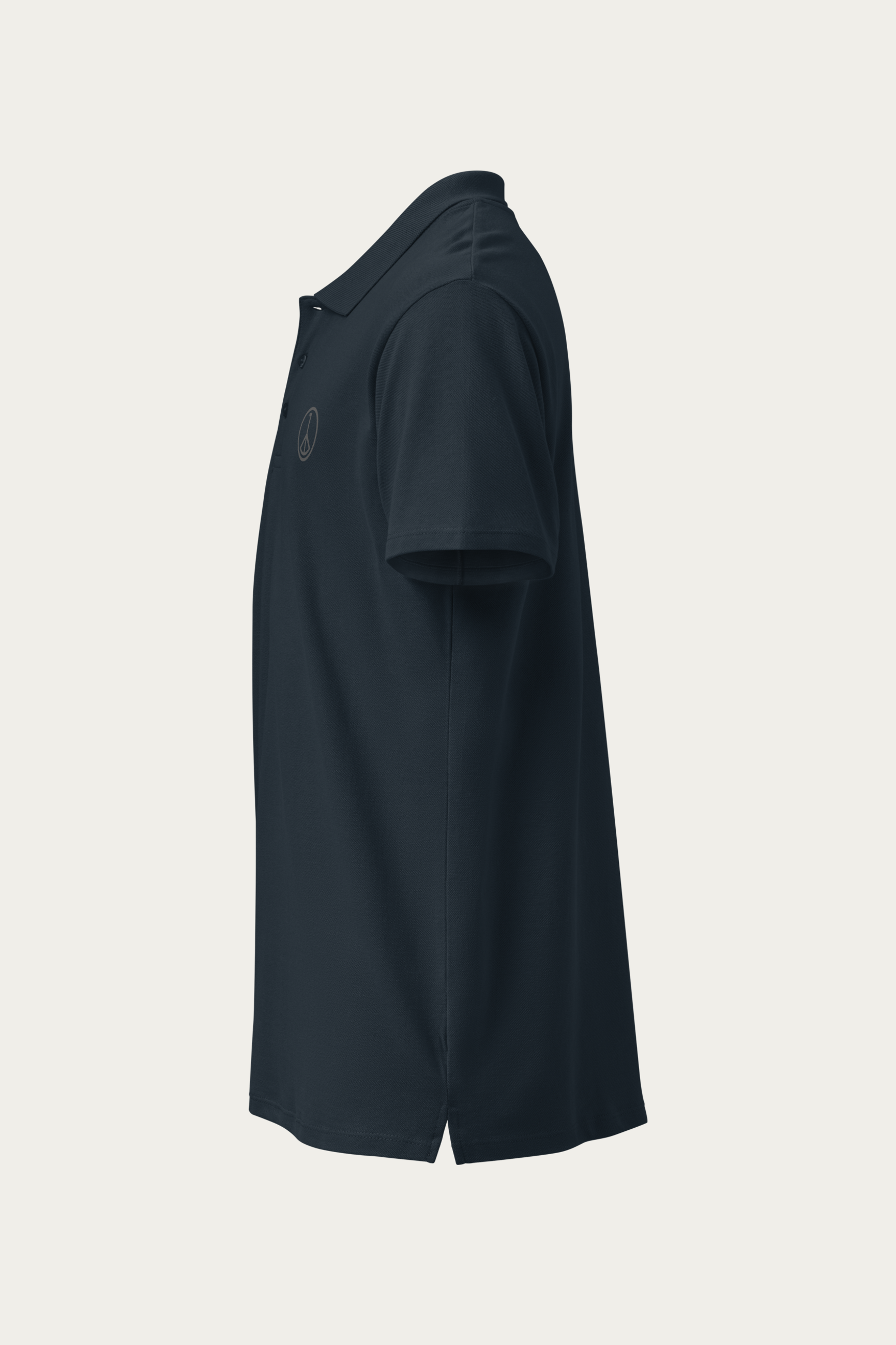 Piqué Polo, Navy by Andre Blunt, left, on a Cloud White ground