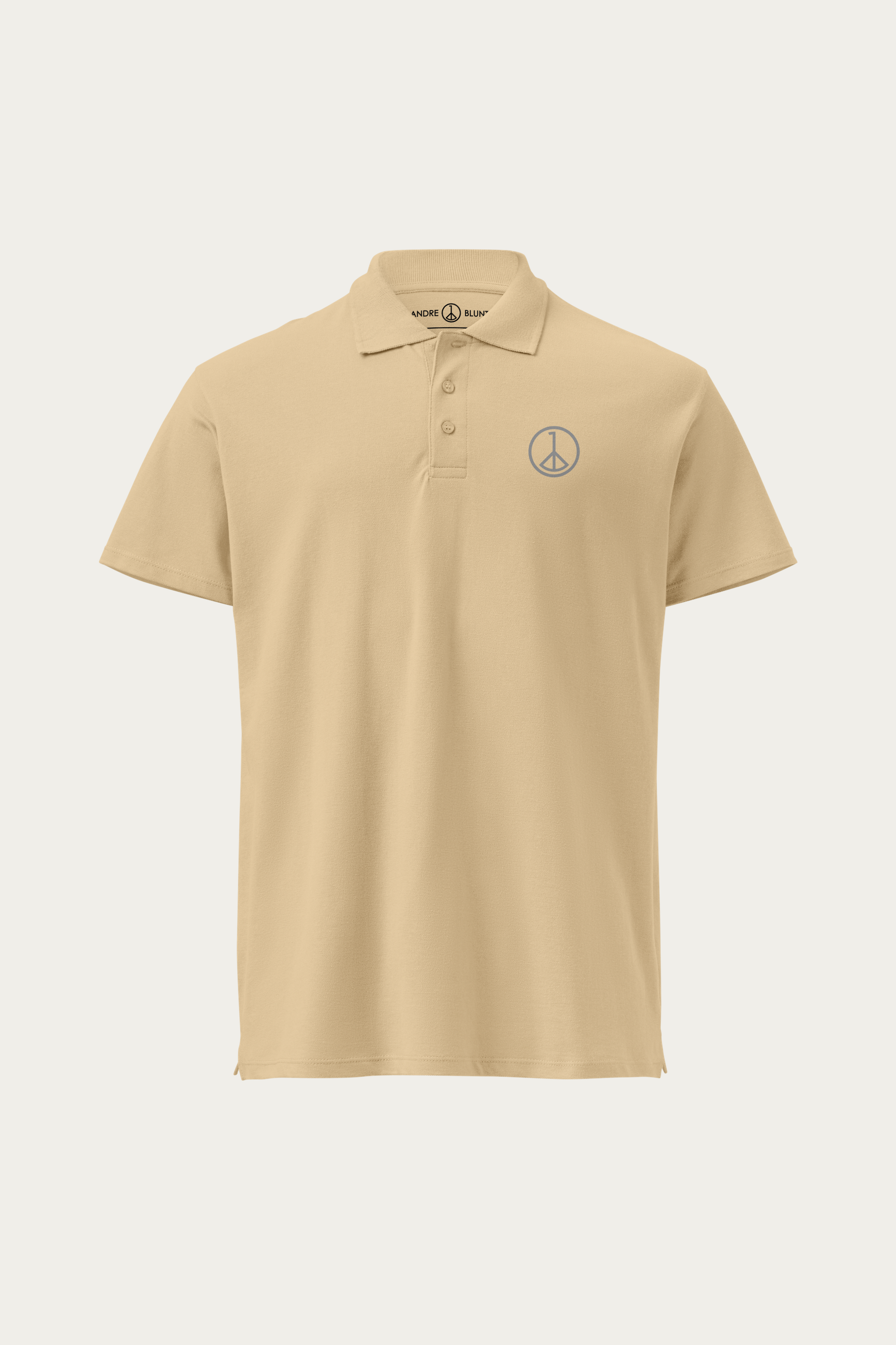 Piqué Polo, Sand by Andre Blunt, front, on a Cloud White ground