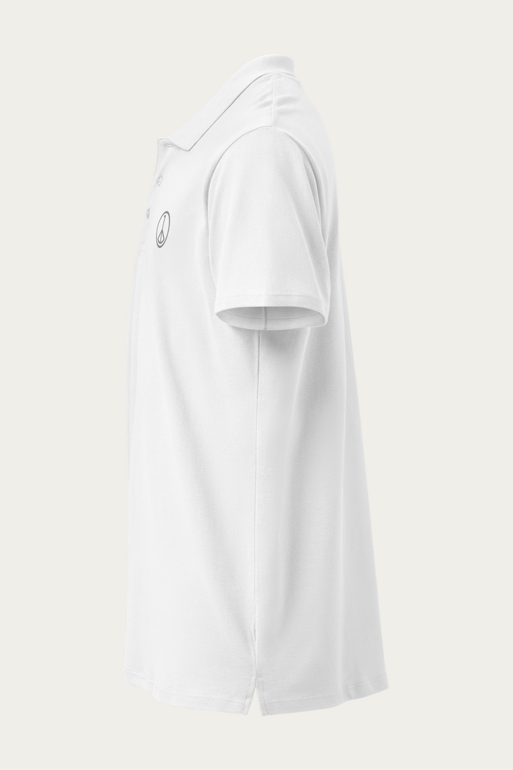 Piqué Polo, White by Andre Blunt, left, on a Cloud White ground