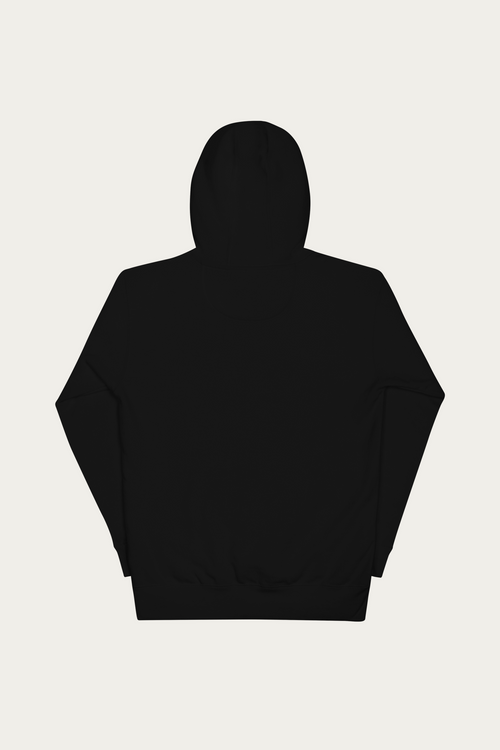 Pullover Hoodie, Black by Andre Blunt, from the back, on a Cloud White ground