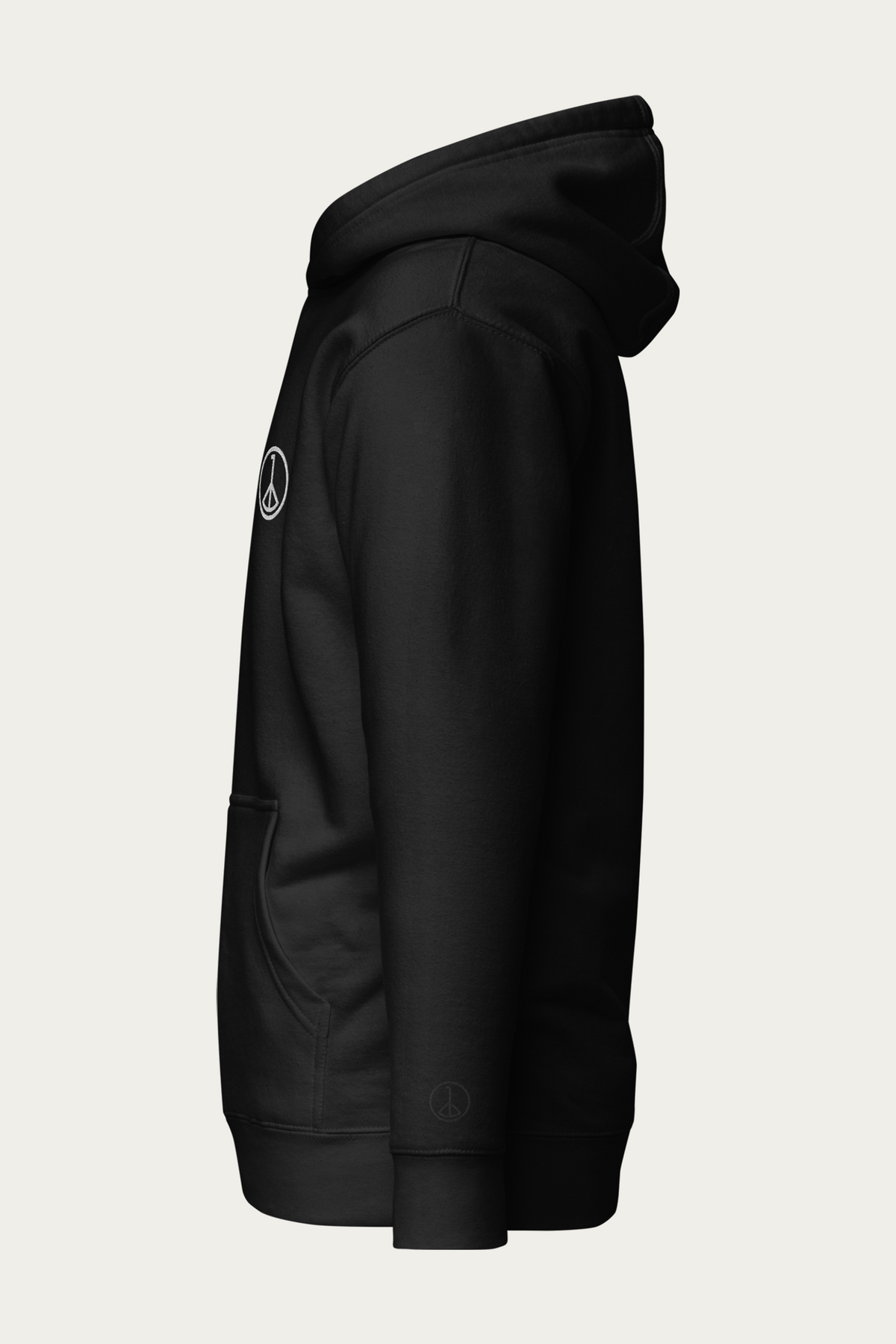Pullover Hoodie, Black by Andre Blunt, from the left, on a Cloud White ground