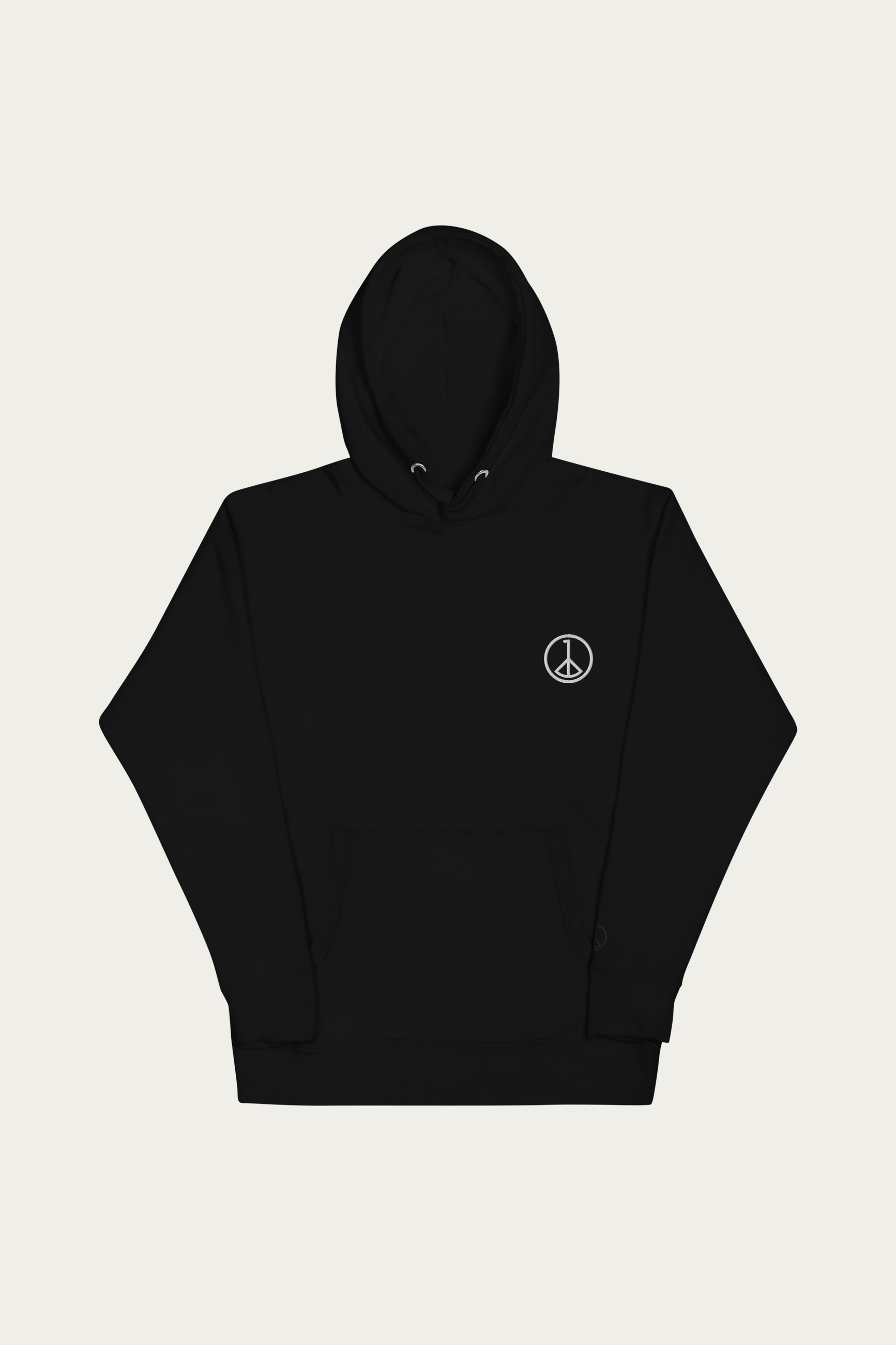 Pullover Hoodie, Black by Andre Blunt, shown on a Cloud White ground