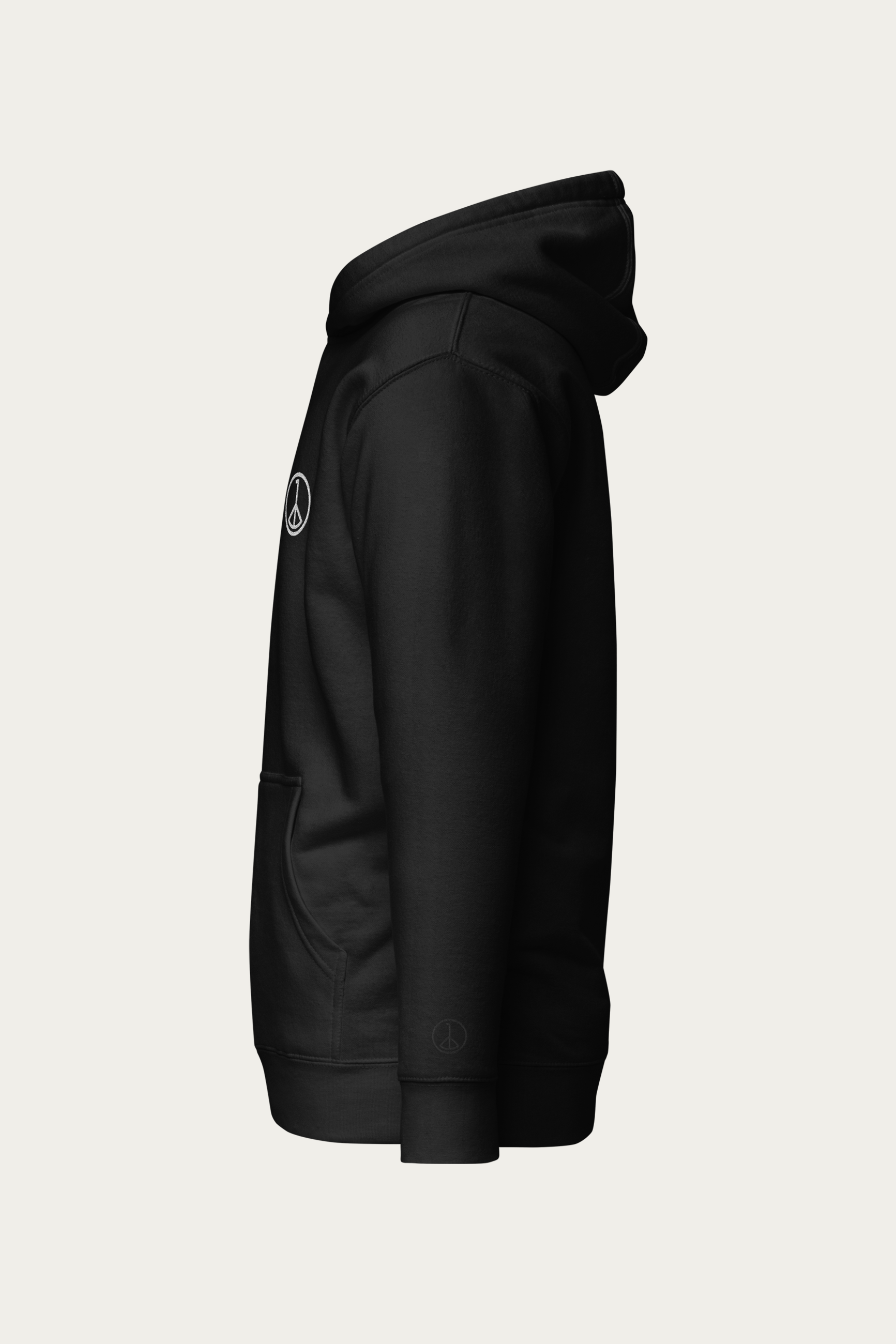 Pullover Hoodie, Black by Andre Blunt, from the left, on a Cloud White ground