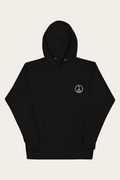 Pullover Hoodie, Black by Andre Blunt, shown on a Cloud White ground