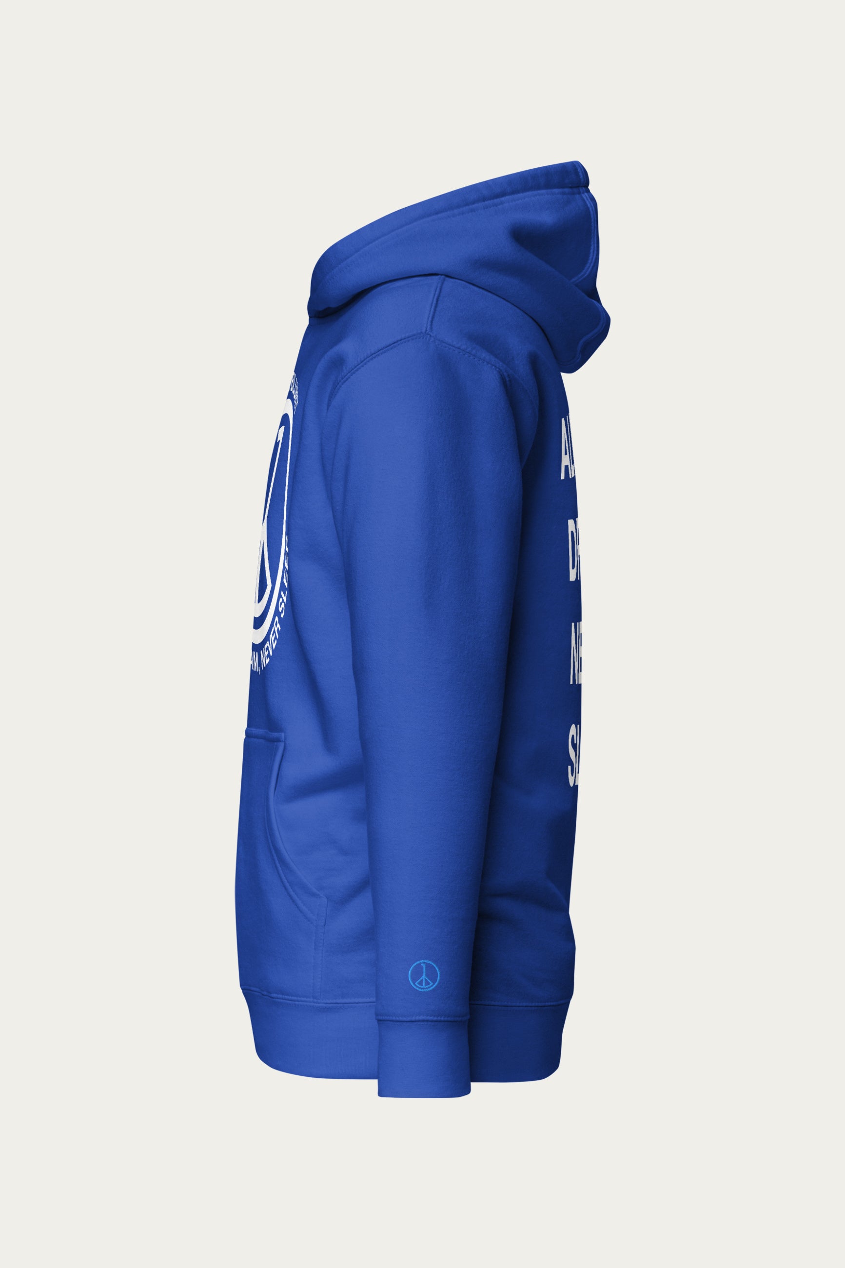 Andre Blunt statement hoodie in royal blue, side