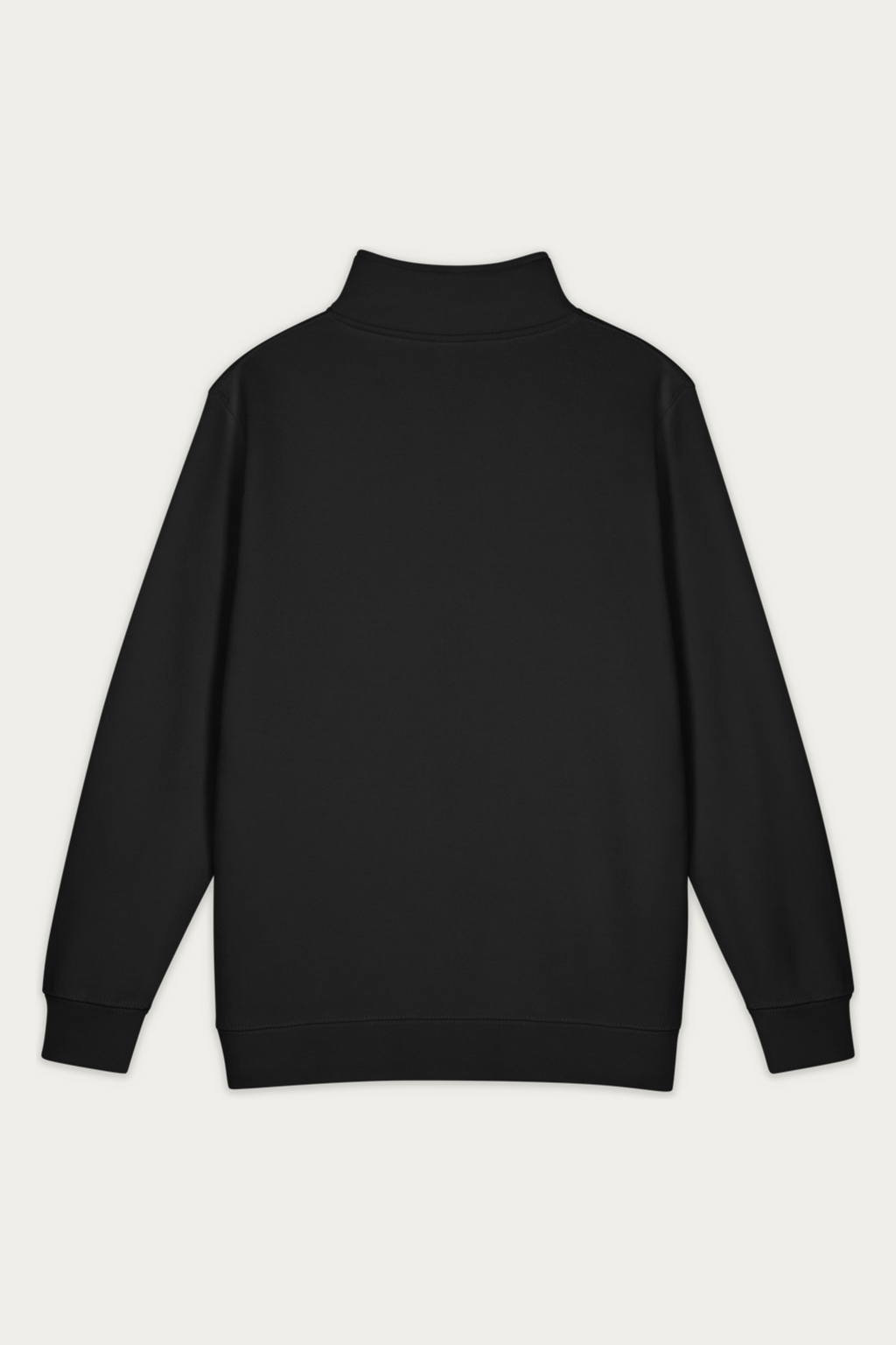 Quarter-Zip Sweatshirt, Black by Andre Blunt, back, on a Cloud White ground
