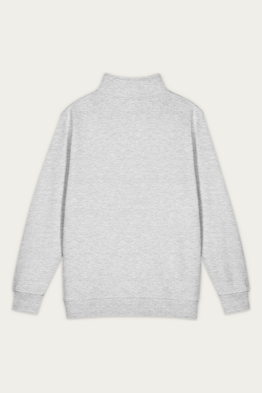 Quarter-Zip Sweatshirt, Grey by Andre Blunt, back, on a Cloud White ground