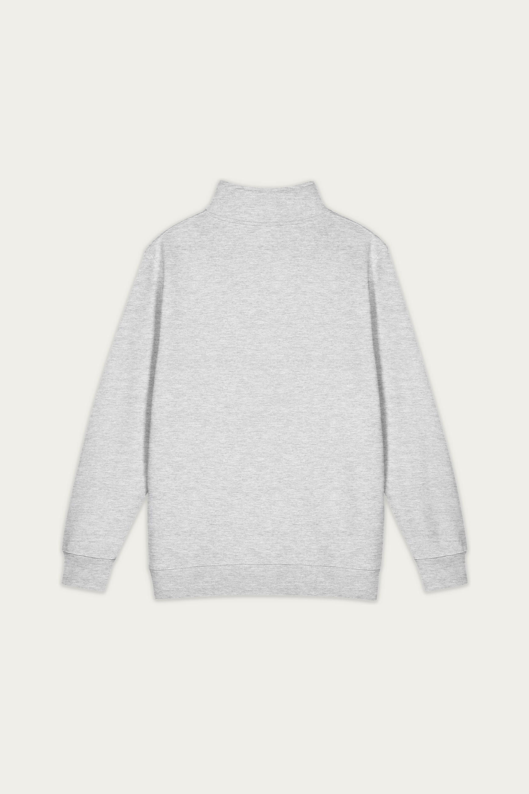 Quarter-Zip Sweatshirt, Grey by Andre Blunt, back, on a Cloud White ground