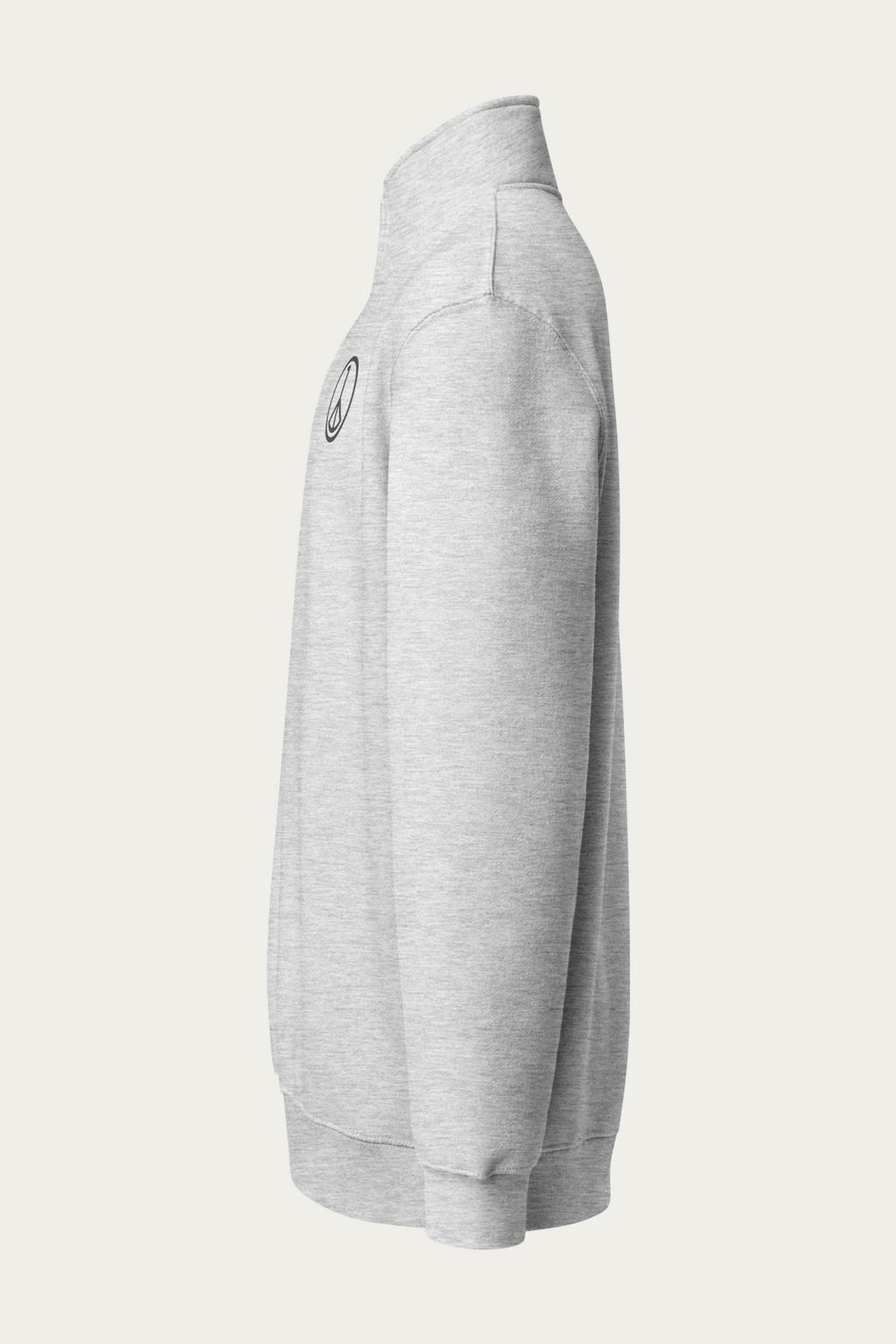 Quarter-Zip Sweatshirt, Grey by Andre Blunt, left, on a Cloud White ground