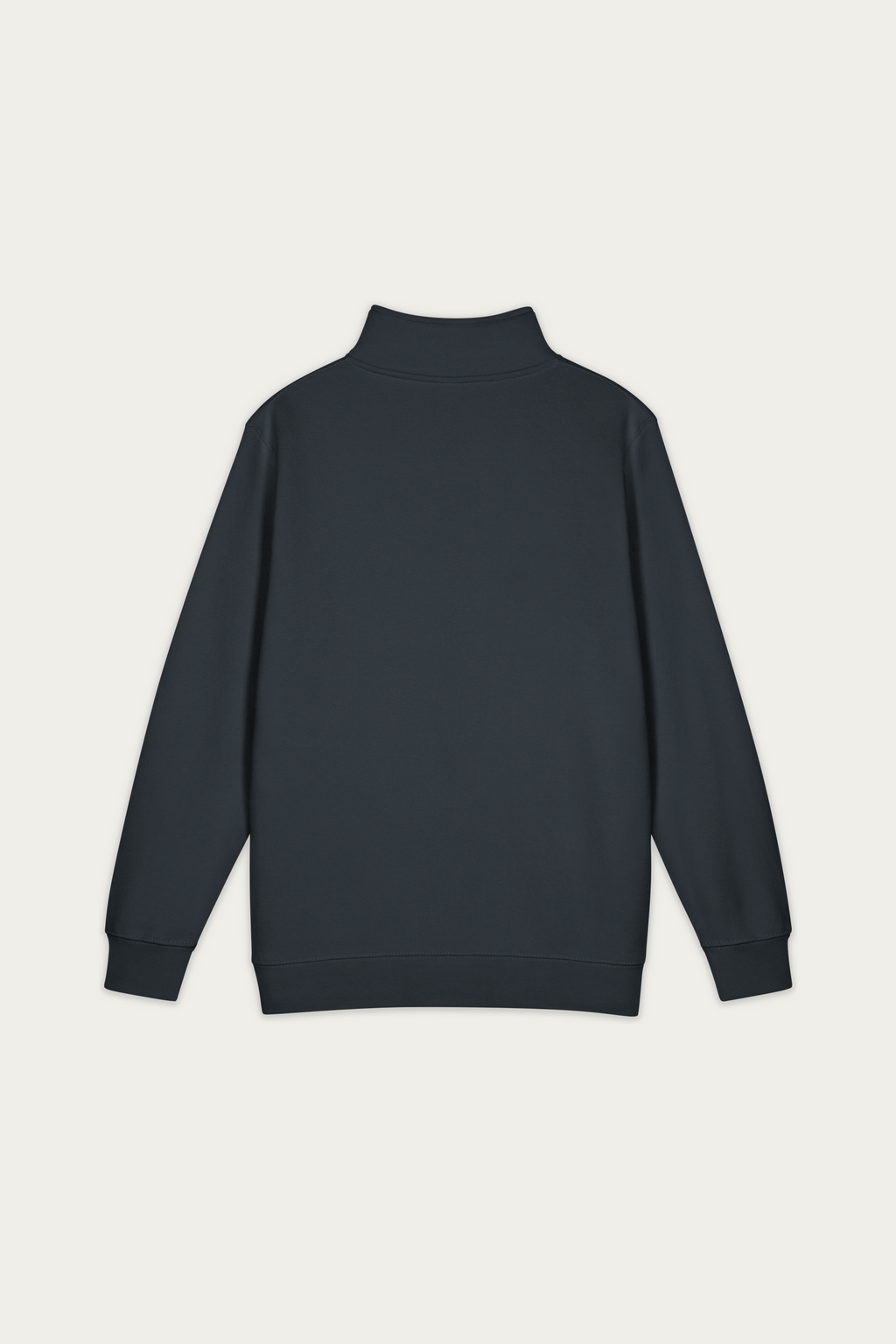Quarter-Zip Sweatshirt, Navy by Andre Blunt, back, on a Cloud White ground