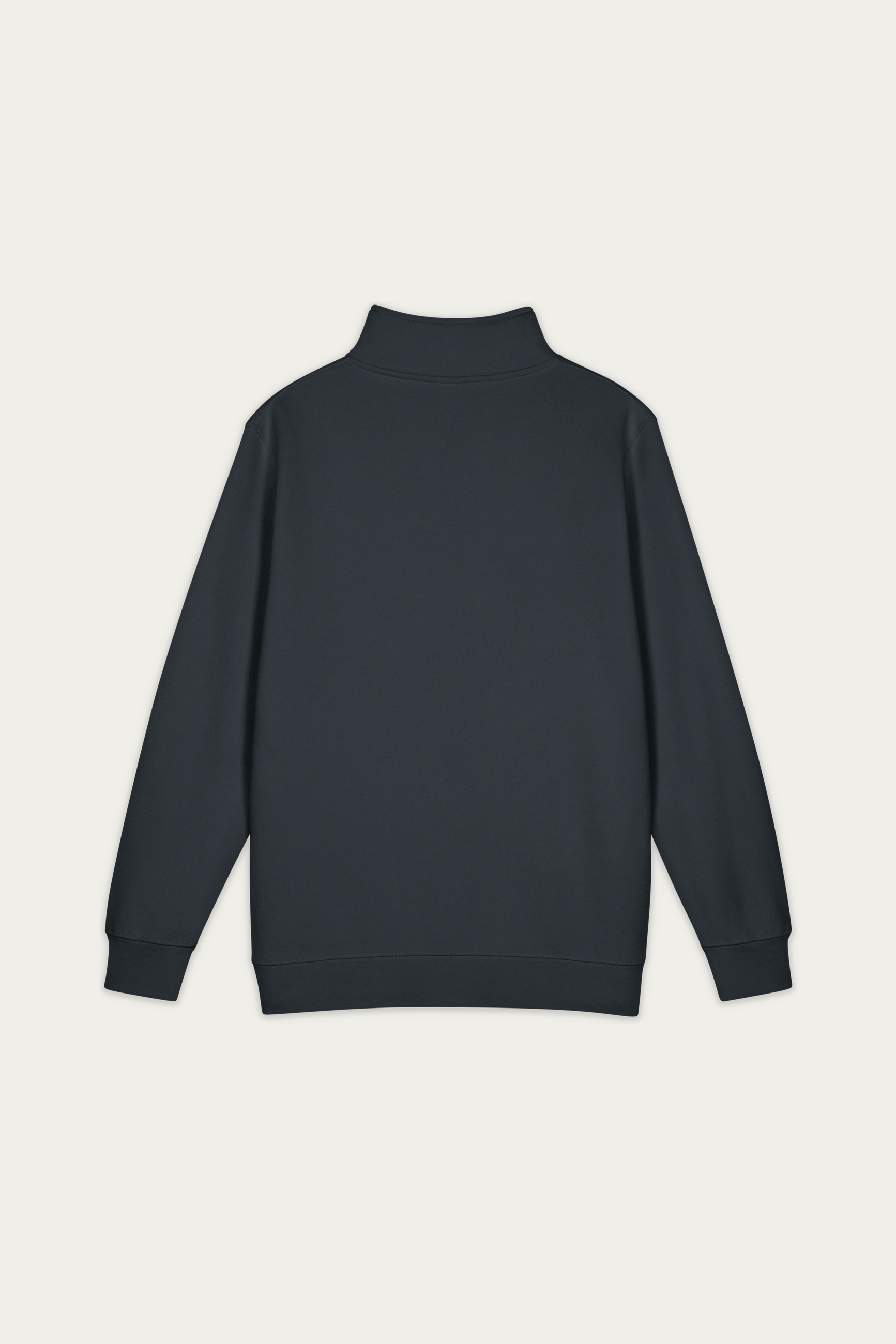 Quarter-Zip Sweatshirt, Navy by Andre Blunt, back, on a Cloud White ground