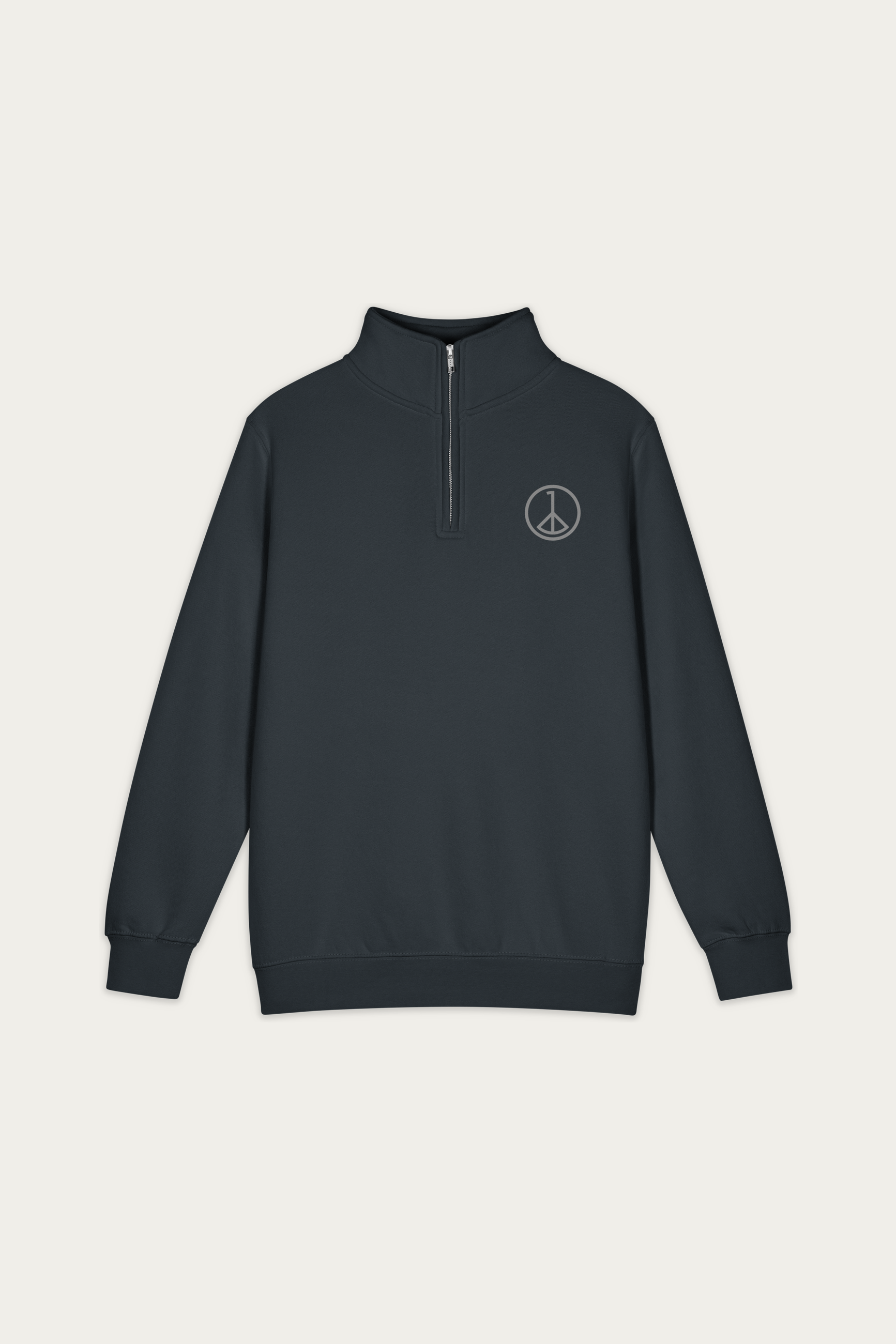 Quarter-Zip Sweatshirt, Navy by Andre Blunt, front, on a Cloud White ground