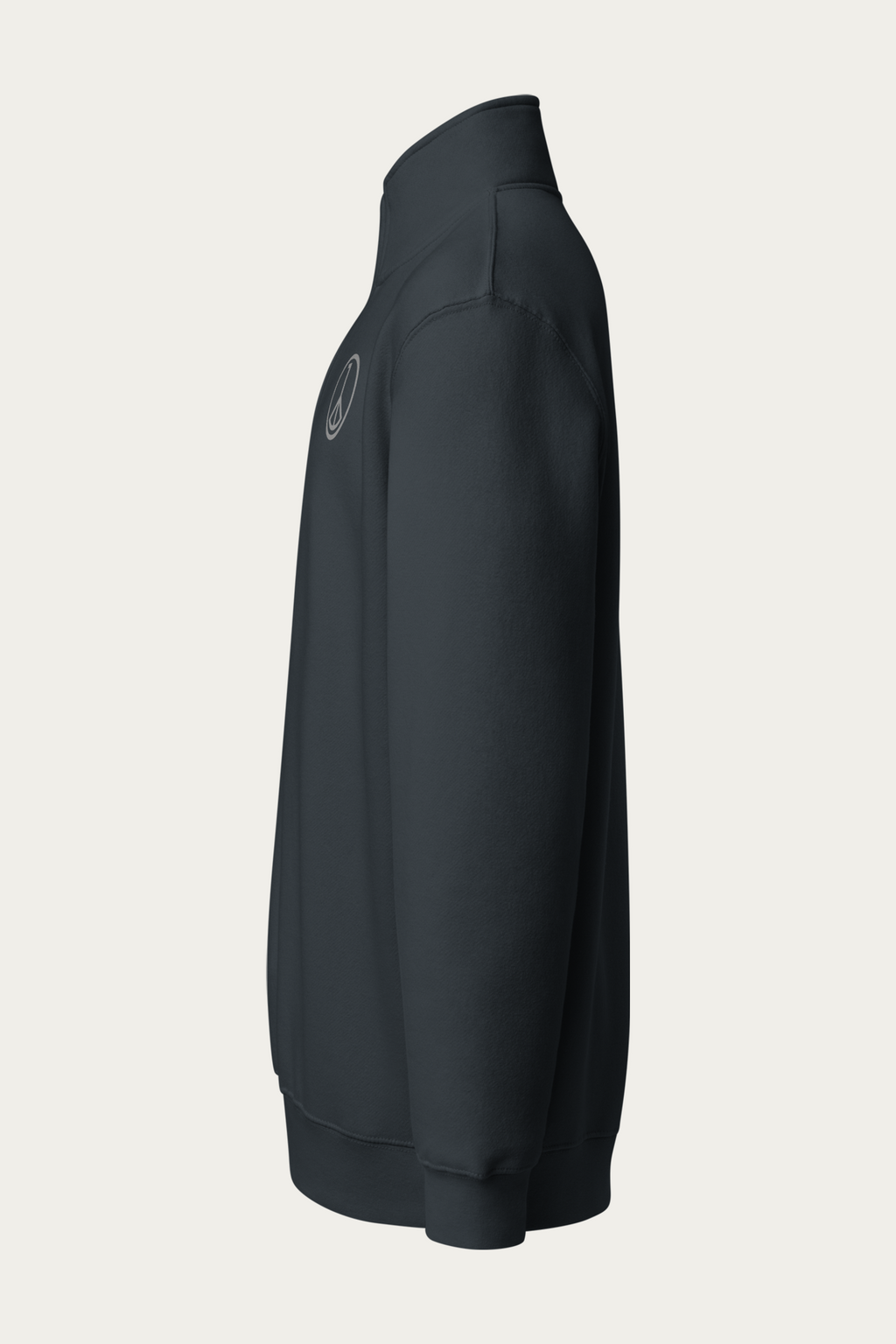 Quarter-Zip Sweatshirt, Navy by Andre Blunt, left, on a Cloud White ground