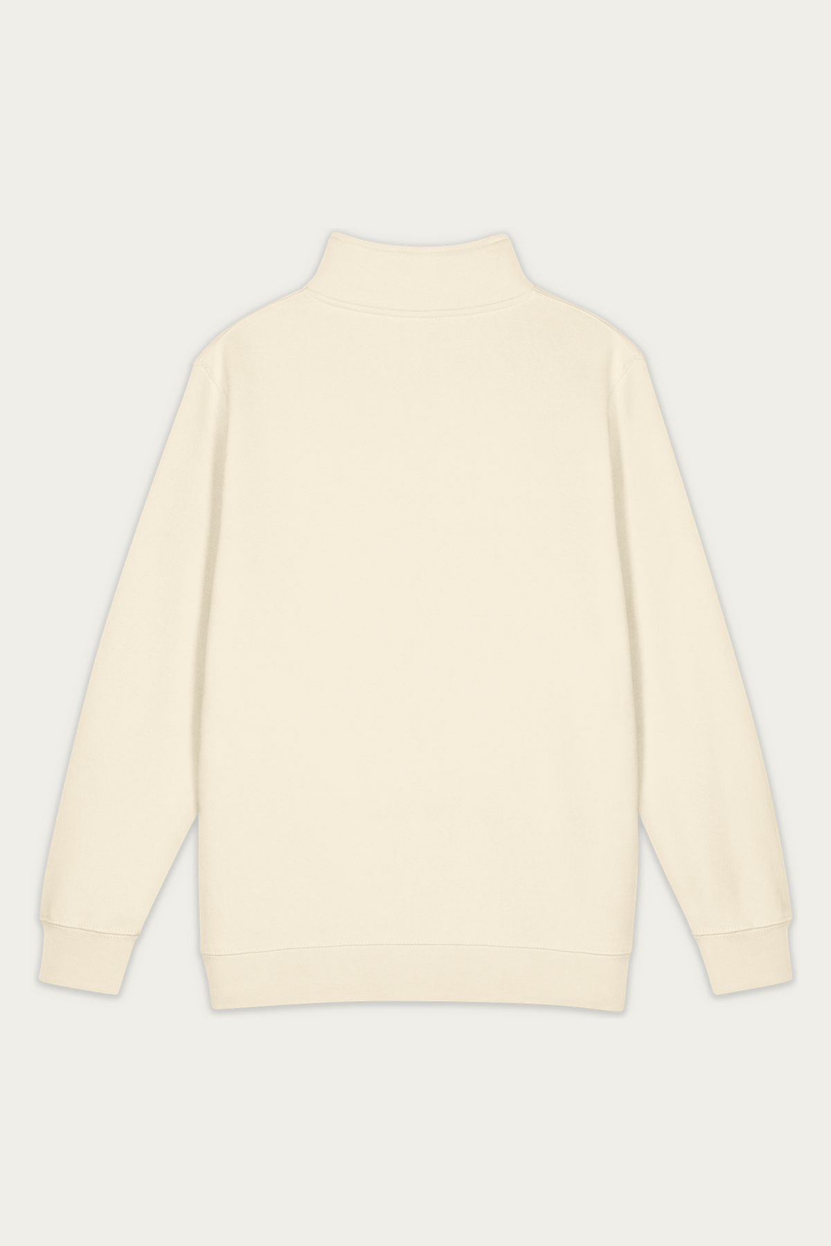 Quarter-Zip Sweatshirt, Sand by Andre Blunt, back, on a Cloud White ground