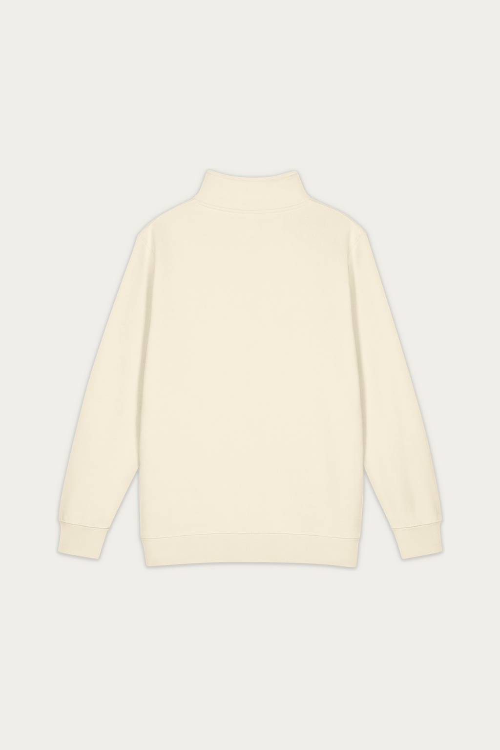 Quarter-Zip Sweatshirt, Sand by Andre Blunt, back, on a Cloud White ground