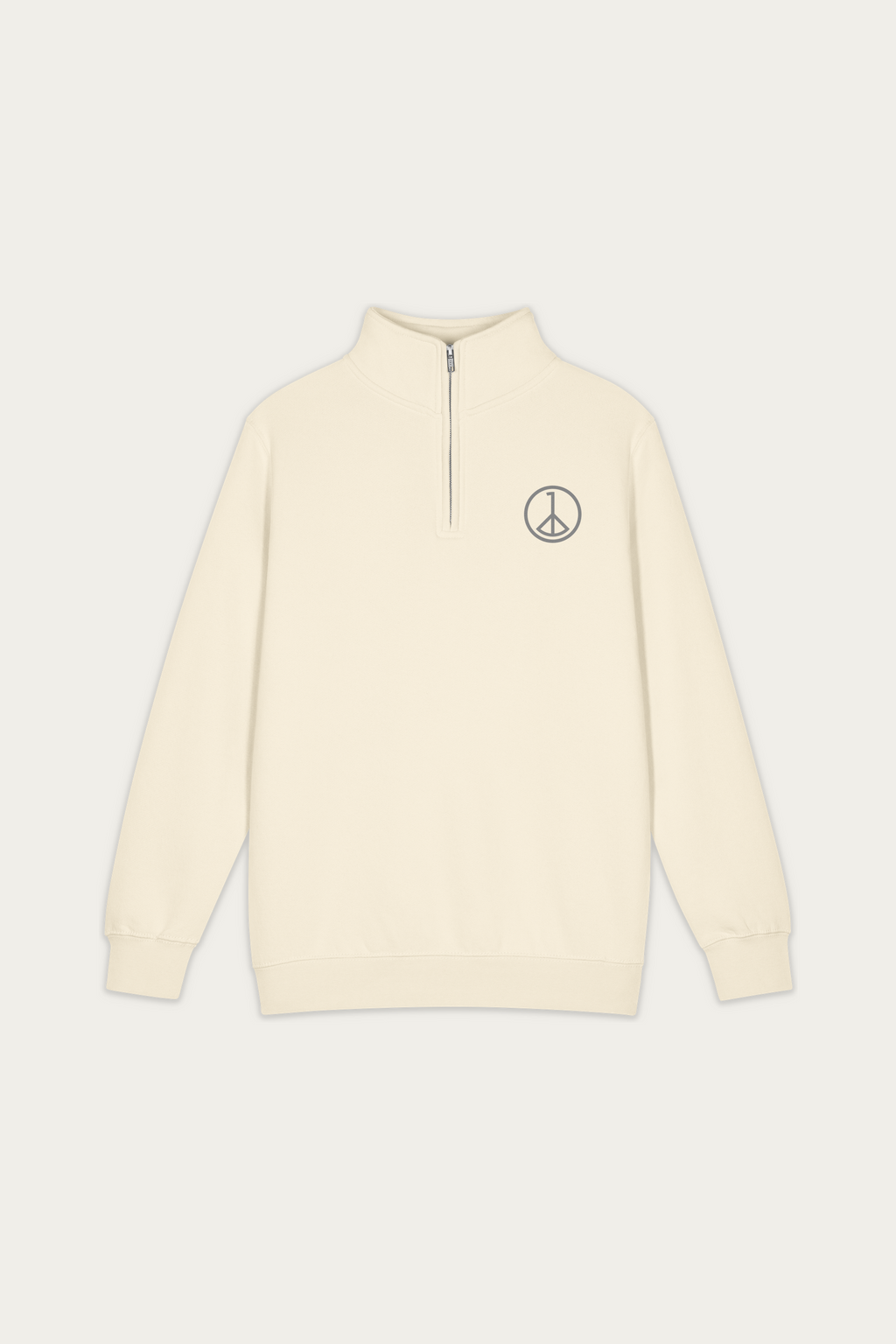 Quarter-Zip Sweatshirt, Sand by Andre Blunt, front, on a Cloud White ground