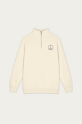 Quarter-Zip Sweatshirt, Sand by Andre Blunt, front, on a Cloud White ground