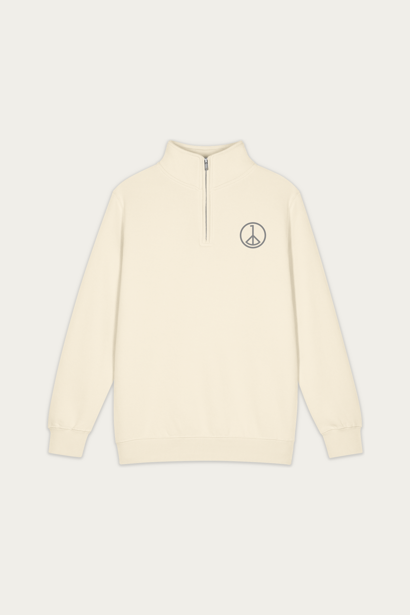 Quarter-Zip Sweatshirt, Sand by Andre Blunt, front, on a Cloud White ground
