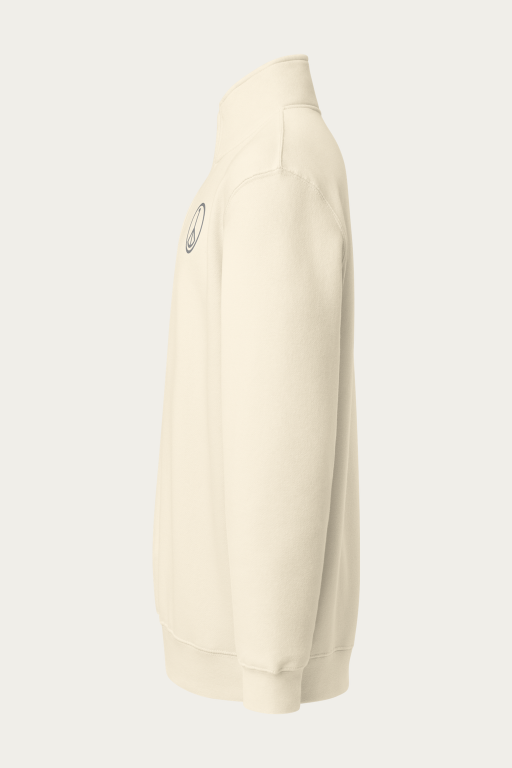 Quarter-Zip Sweatshirt, Sand by Andre Blunt, left, on a Cloud White ground