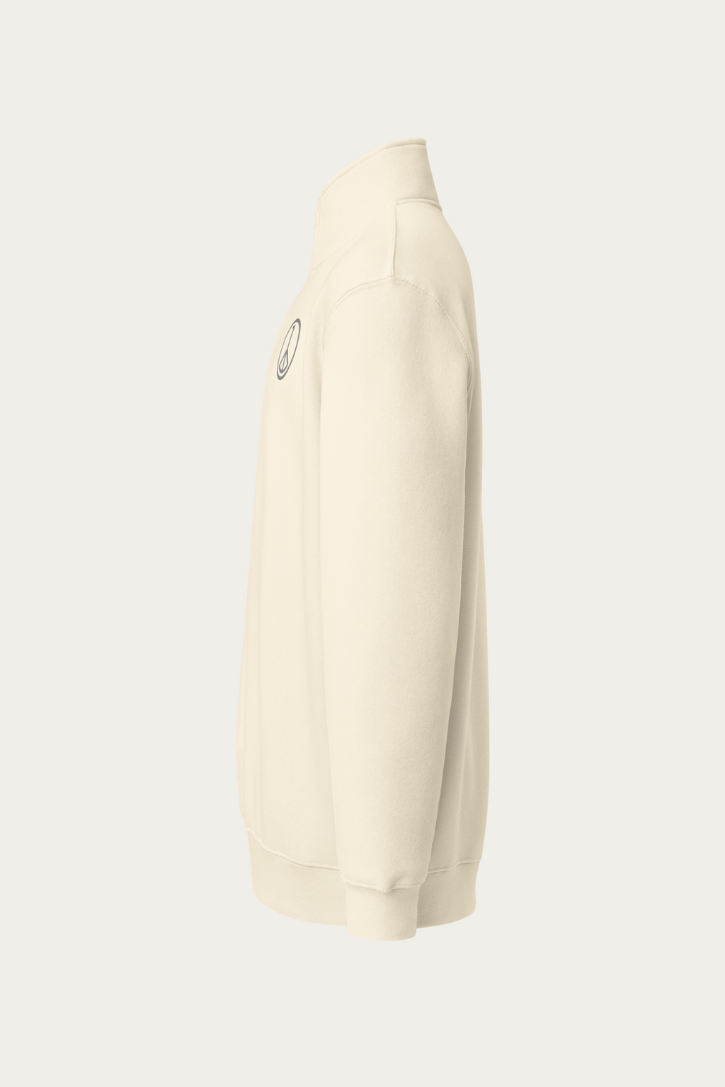 Quarter-Zip Sweatshirt, Sand by Andre Blunt, left, on a Cloud White ground