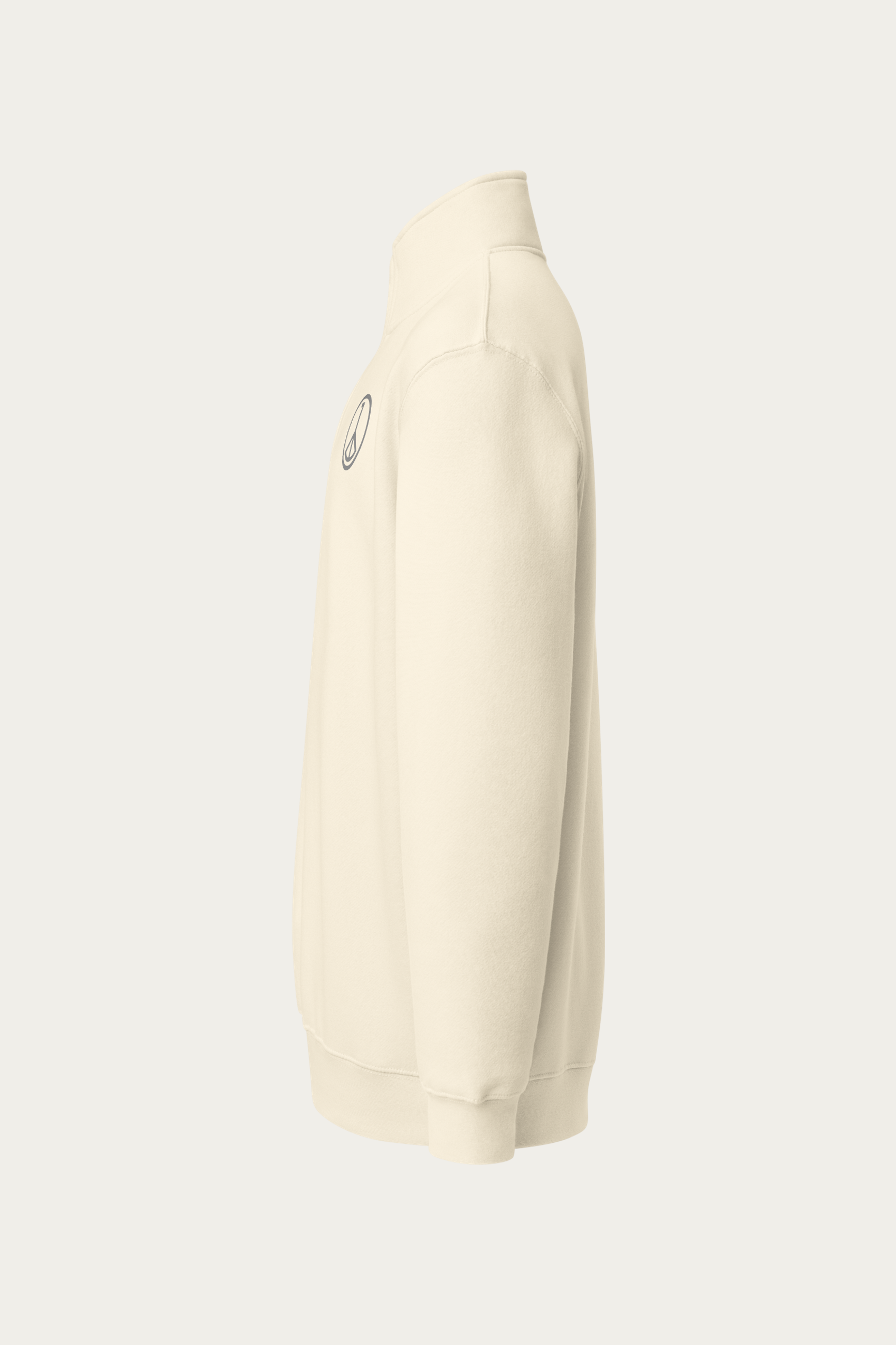 Quarter-Zip Sweatshirt, Sand by Andre Blunt, left, on a Cloud White ground