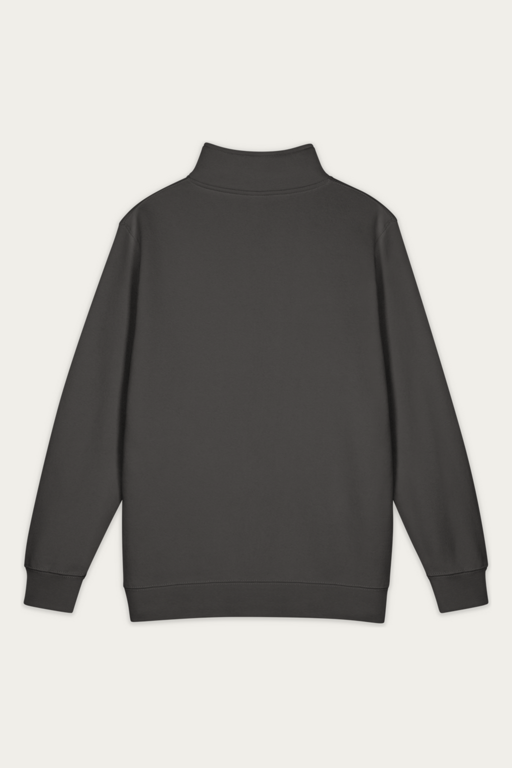 Quarter-Zip Sweatshirt, Smoke by Andre Blunt, back, on a Cloud White ground