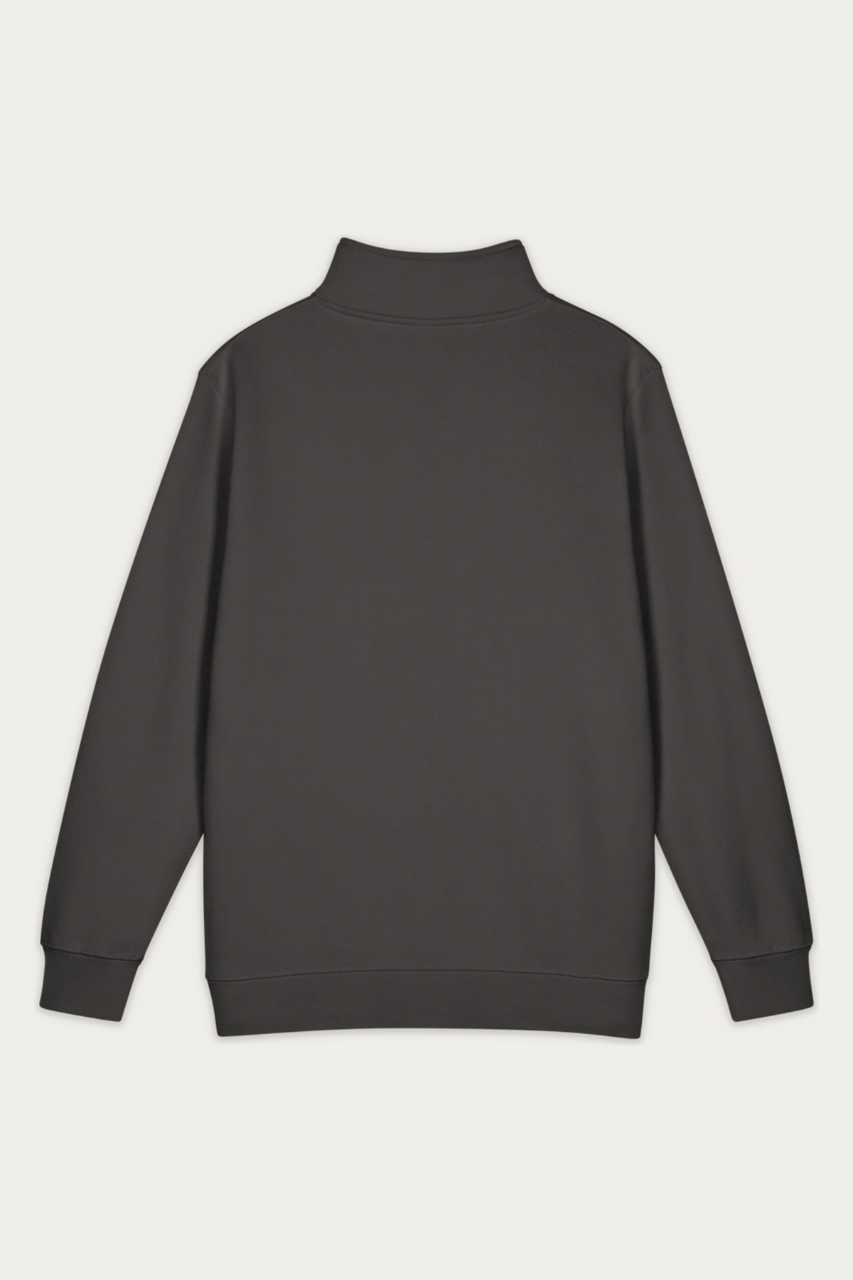 Quarter-Zip Sweatshirt, Smoke by Andre Blunt, back, on a Cloud White ground