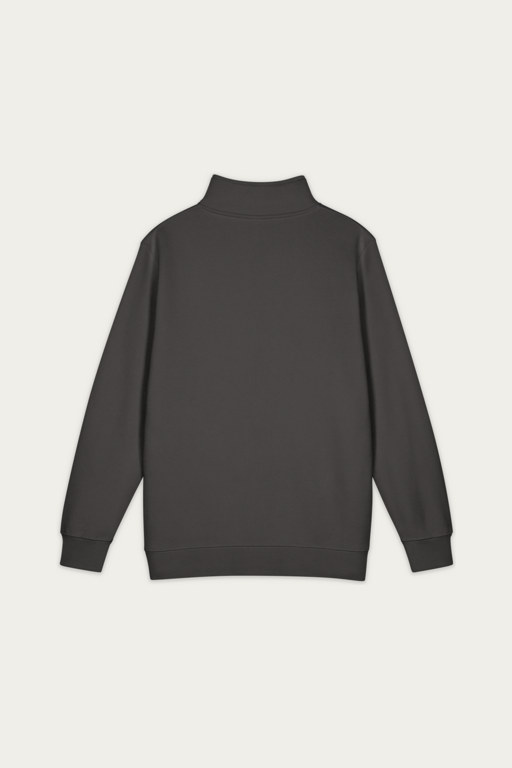 Quarter-Zip Sweatshirt, Smoke by Andre Blunt, back, on a Cloud White ground